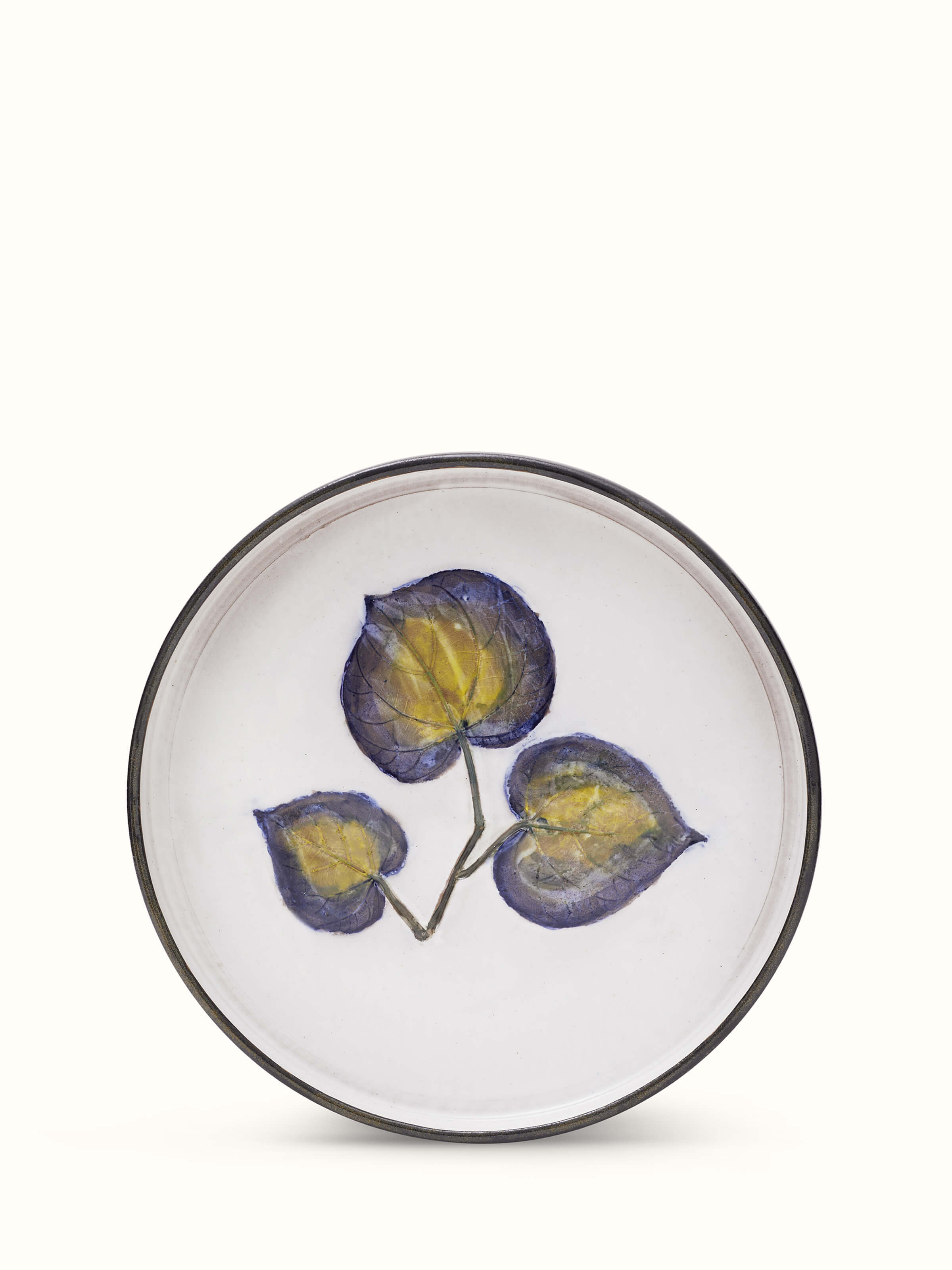 Front view of Glazed studio pottery ceramic dinner plate featuring a glossy finish and elegant design