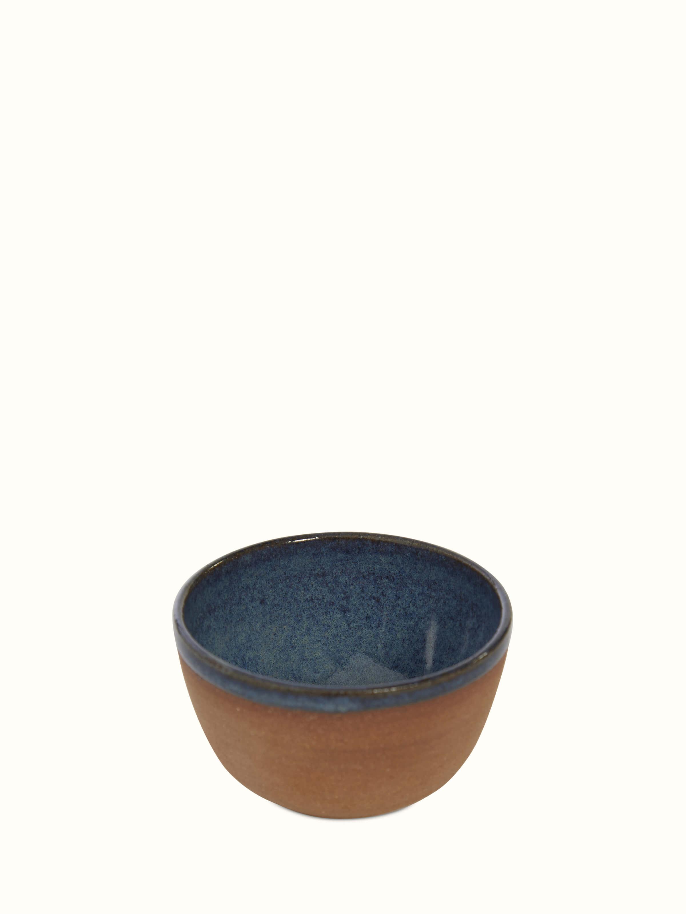 Angle view of Studio pottery ceramic dinner bowls in brown (2 pcs) highlighting their artisanal finish.
