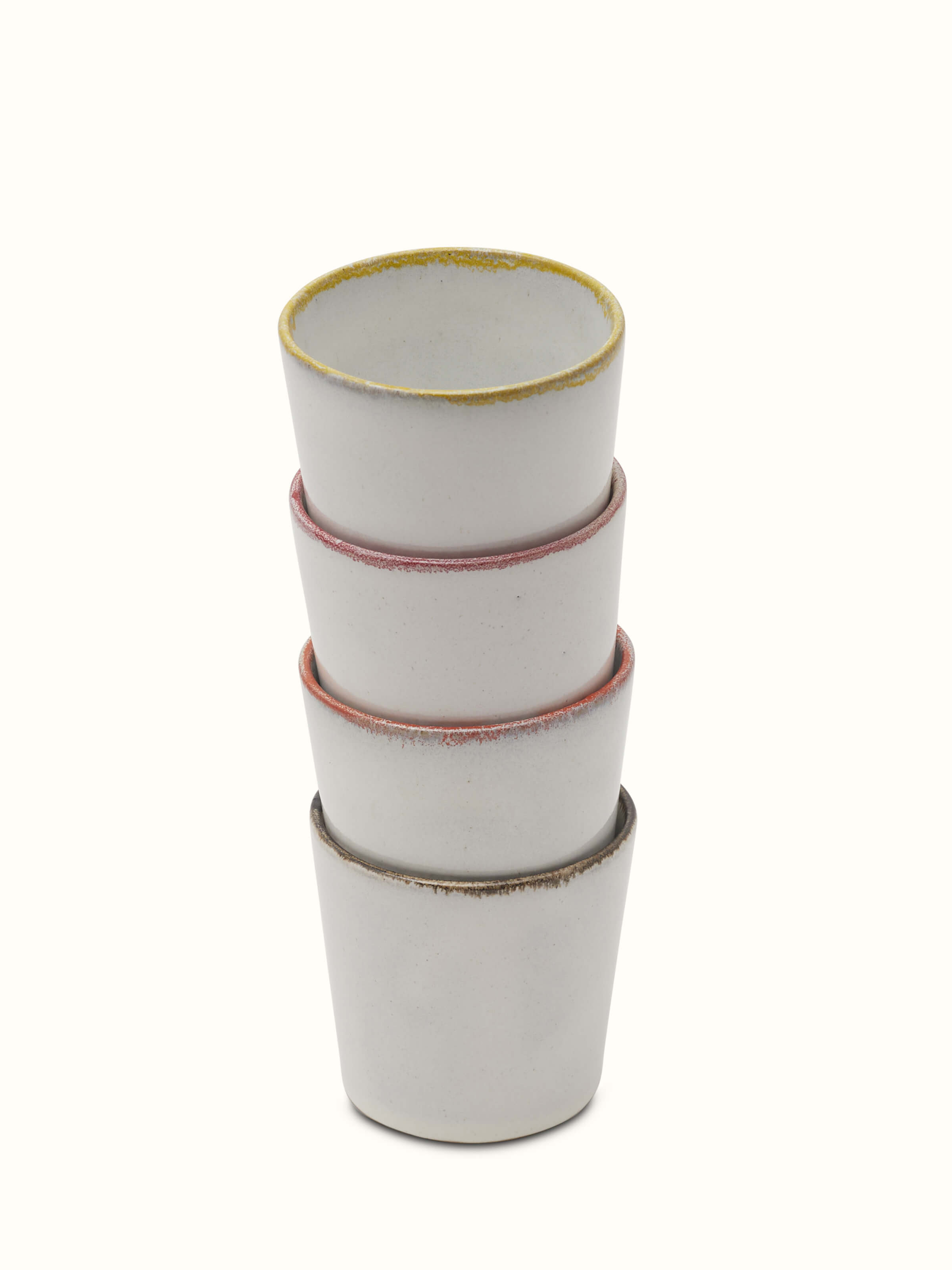 Side view of Studio pottery ceramic water glasses (4 pcs) highlighting their sleek shape and polished surface