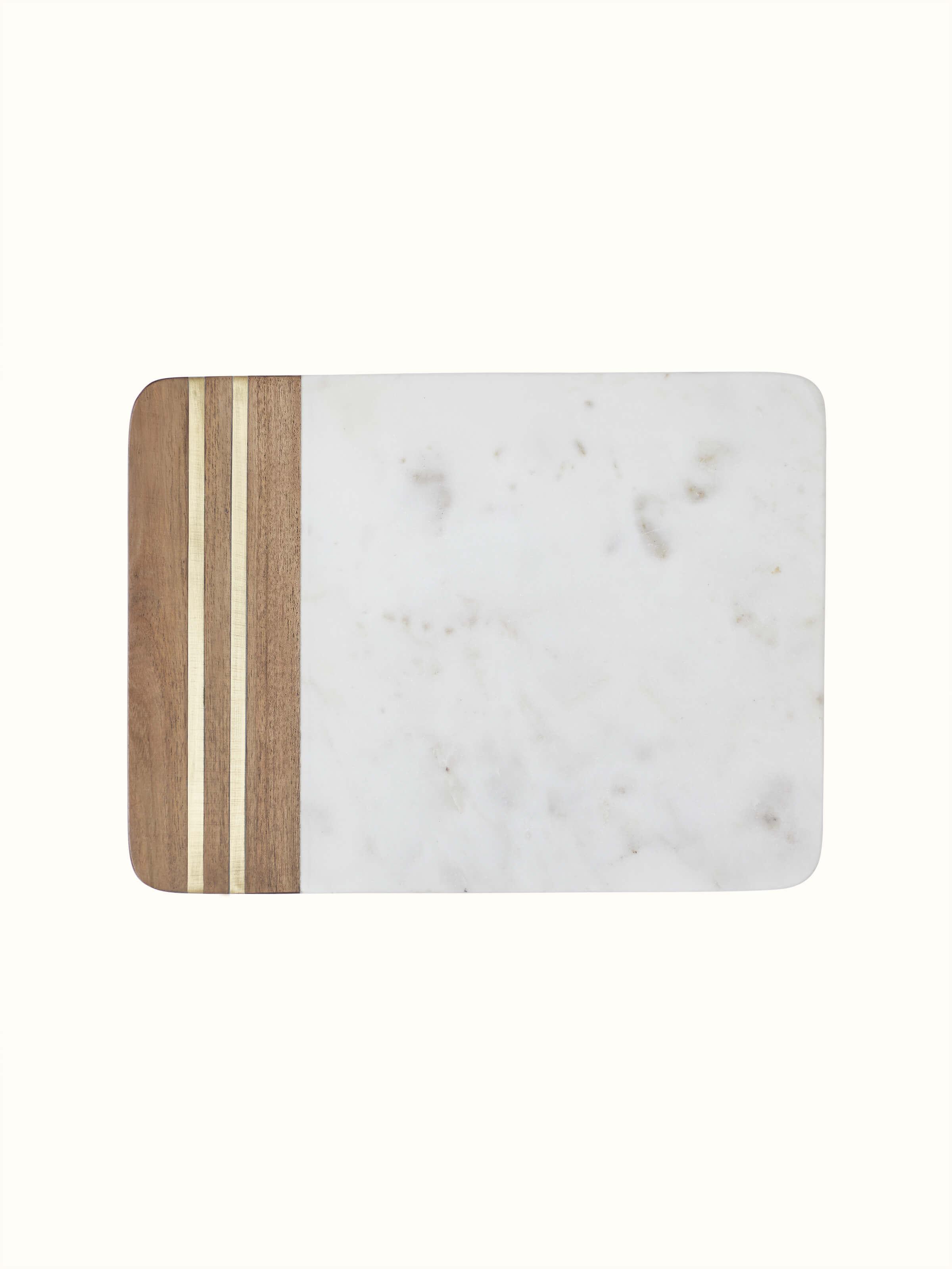 Front view of marble inlaid cheese board showing intricate inlay design.