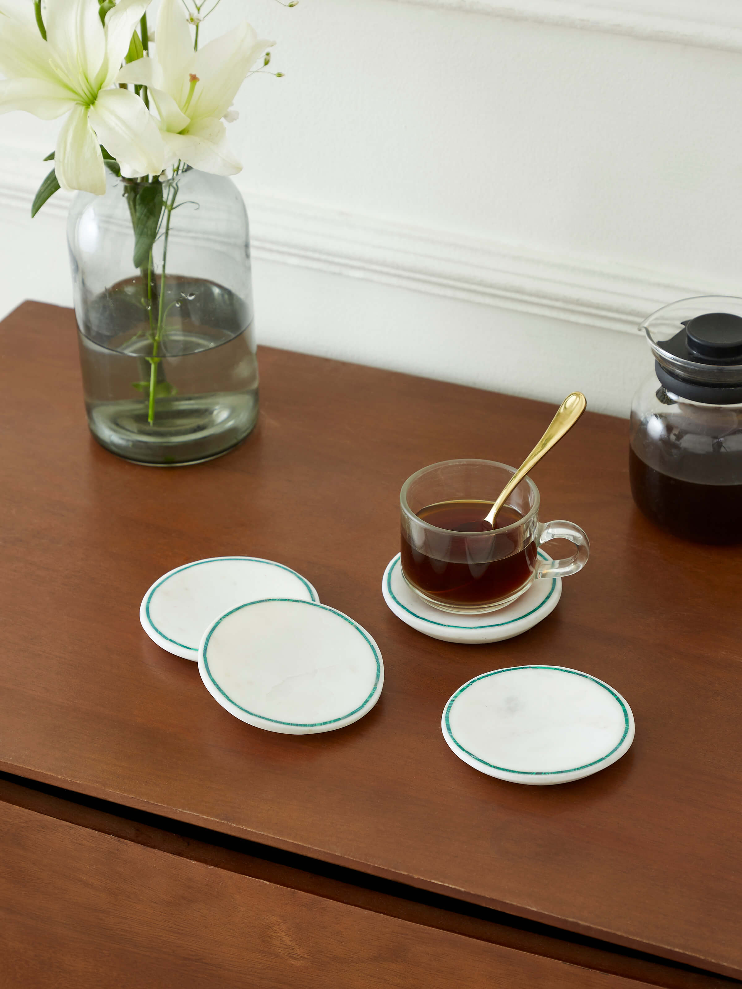 Top view of Marble Inlaid Coasters highlighting intricate marble patterns