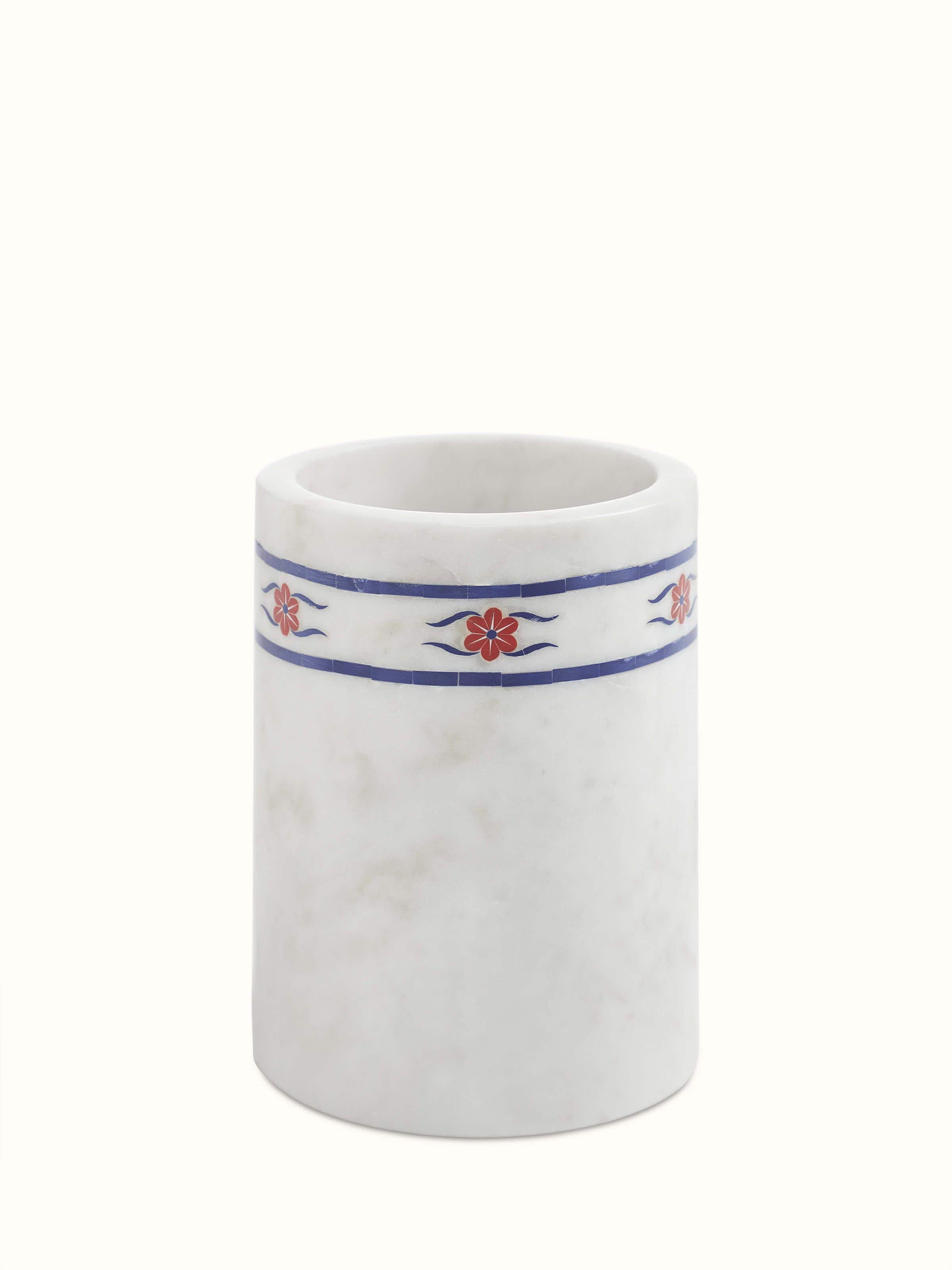 Front view of Marble Inlaid Barware Set, showcasing the elegant inlaid marble design and barware arrangement