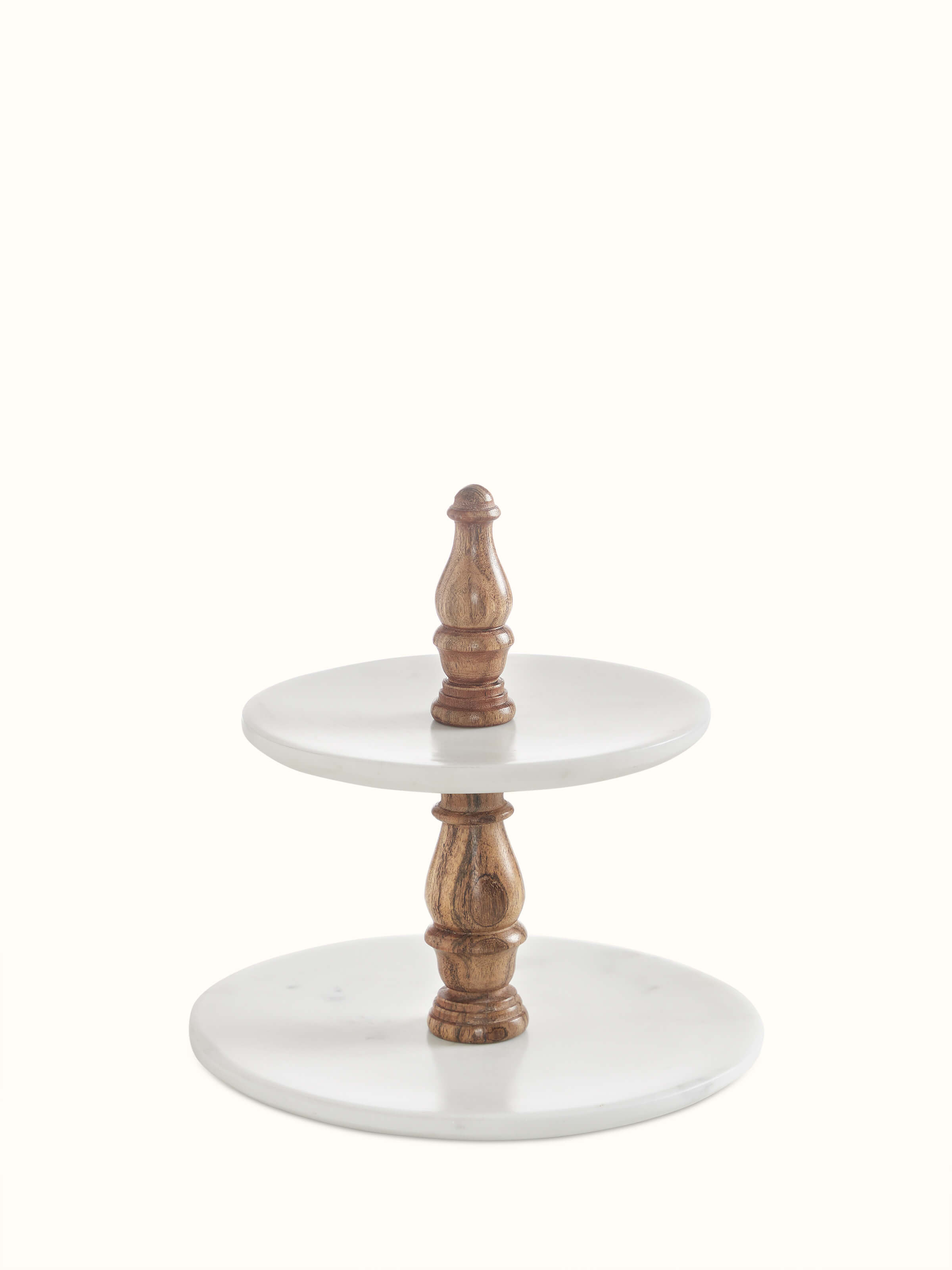 Front view of Marble Inlaid Two-Tier Cake Stand