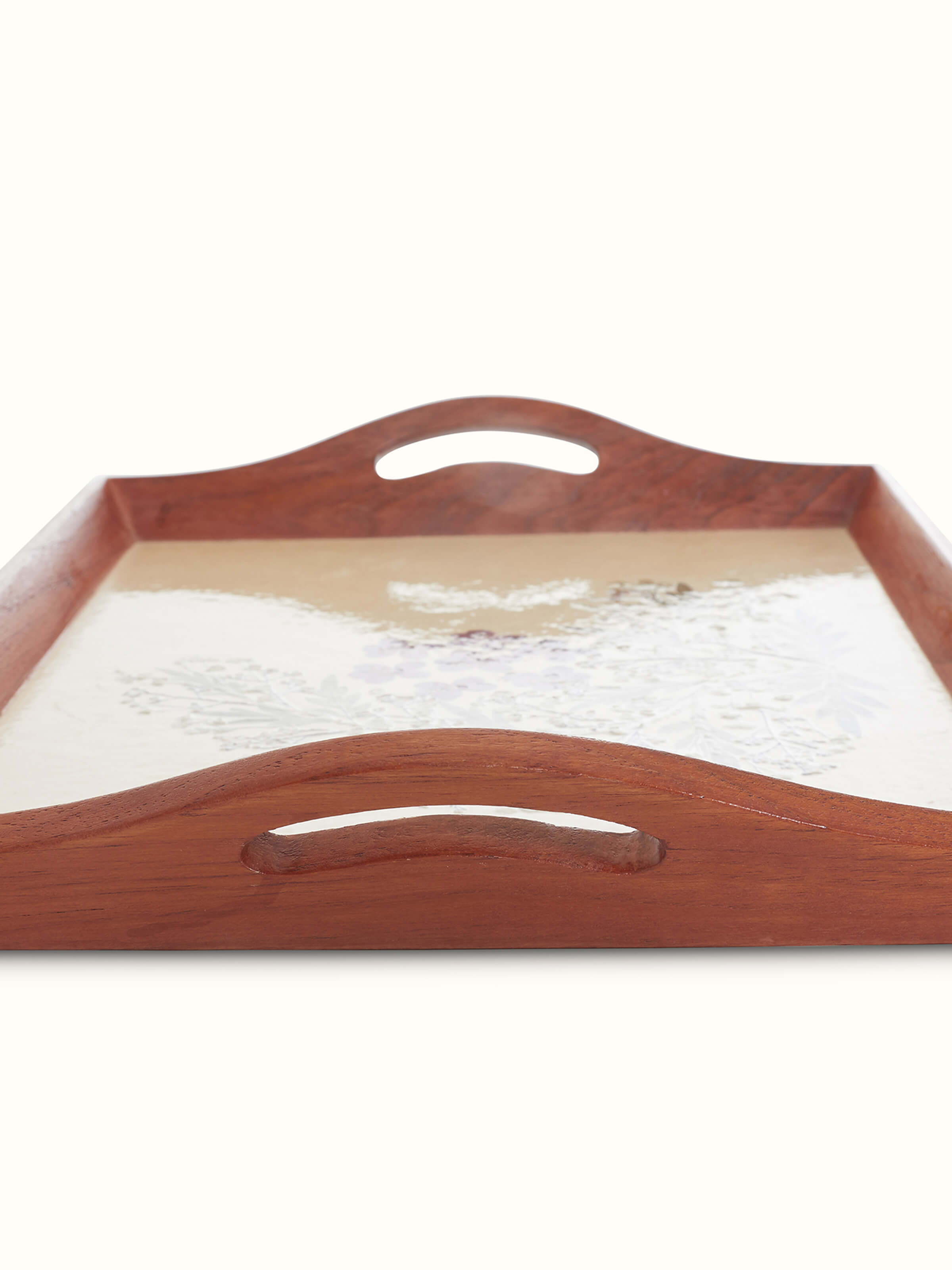 Front view of Handmade paper floral tray (20 x 14 inches) showcasing vibrant floral patterns and the textured paper finish.