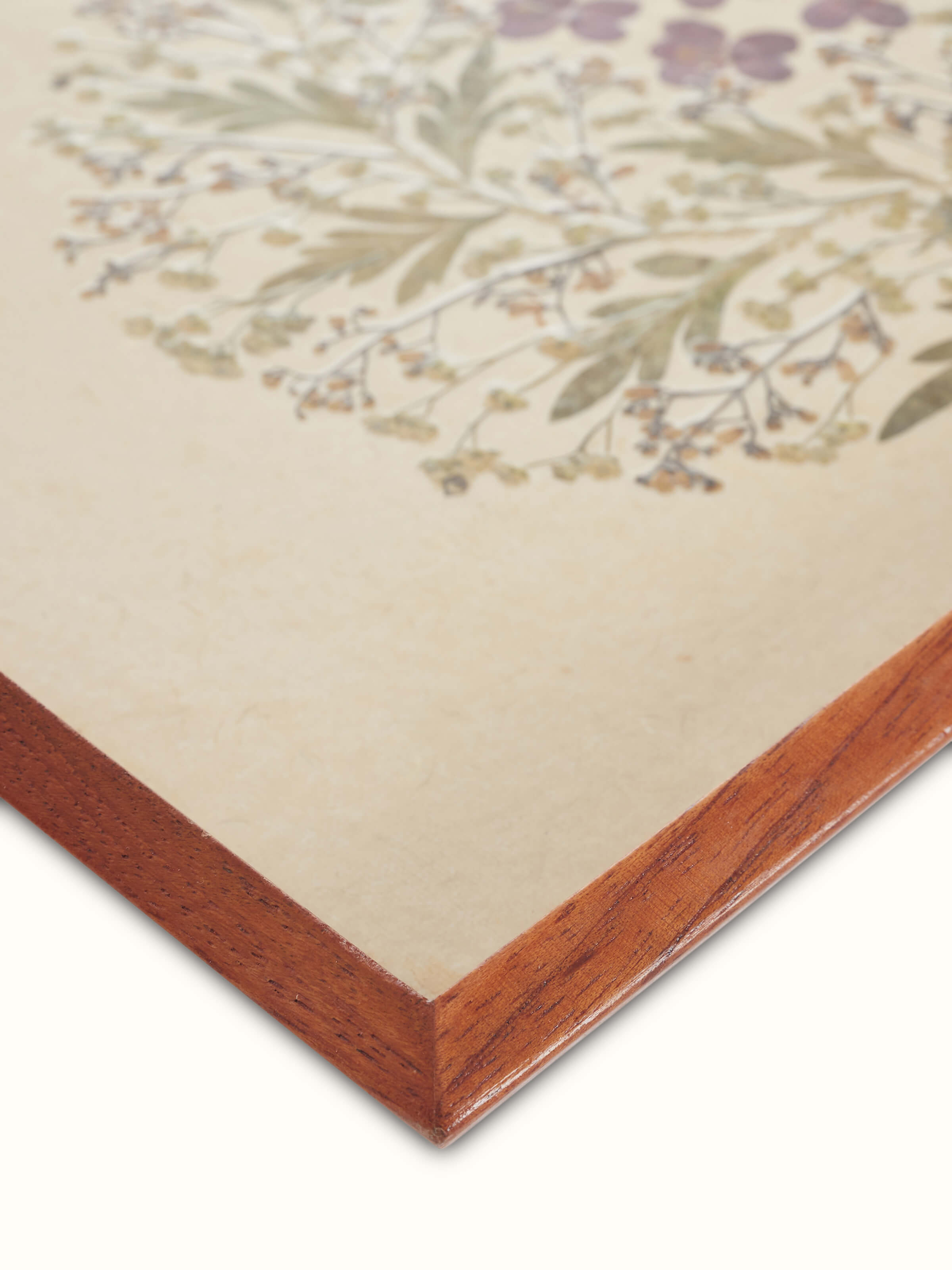 Close-up view of Handmade paper floral tray (20 x 14 inches) focusing on the texture and detail of the floral paper design.