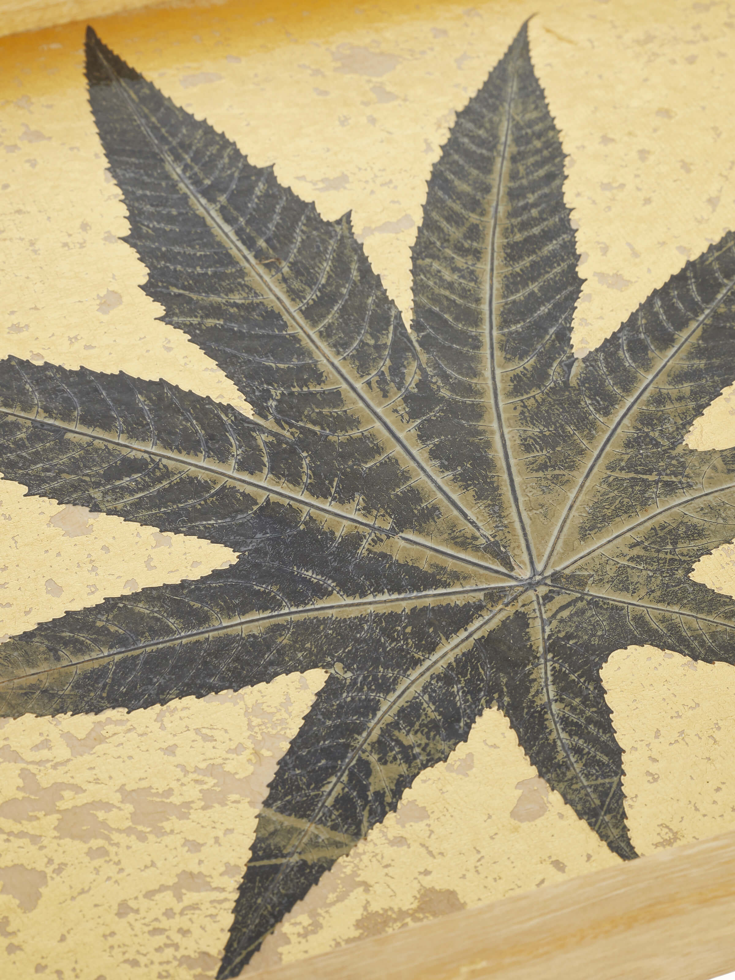 Back view of Auroville handmade paper chinar tray showcasing the sturdy handmade construction and attention to detail in design.