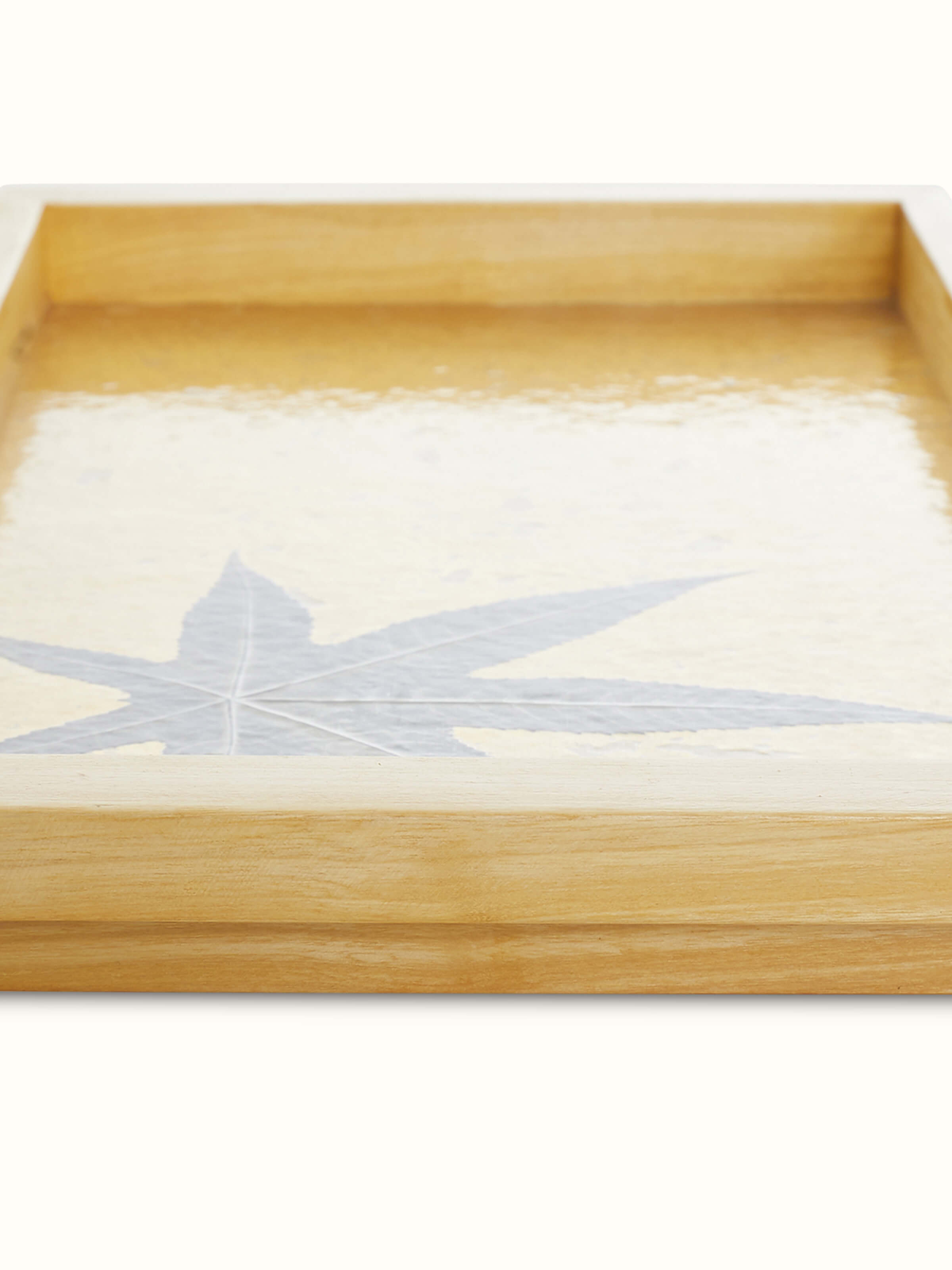 Front view of Auroville handmade paper chinar tray (18 x 10 inches) showcasing intricate patterns and craftsmanship