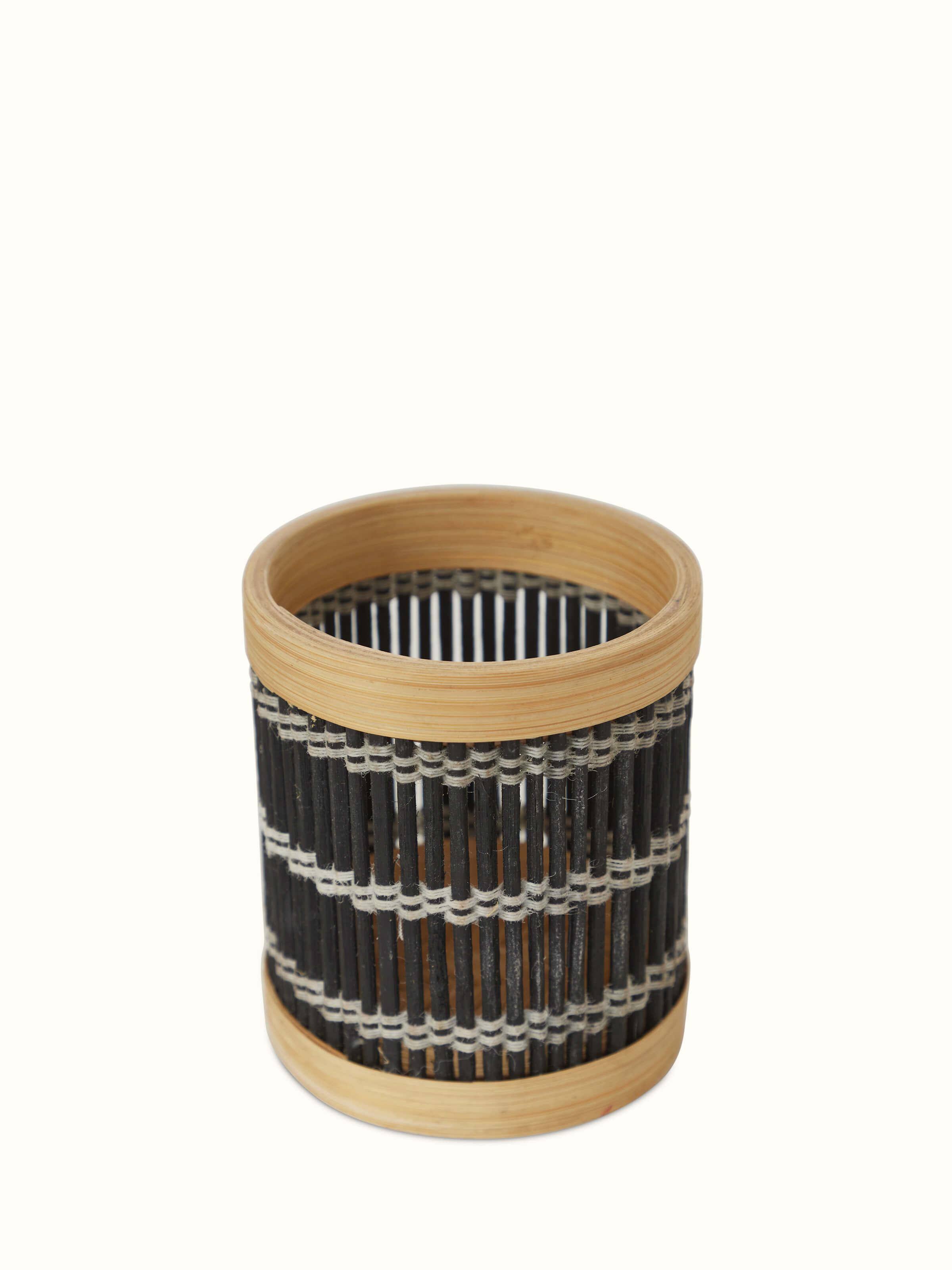 Detailed shot of Bamboo Pen Stand in Black showing fine craftsmanship