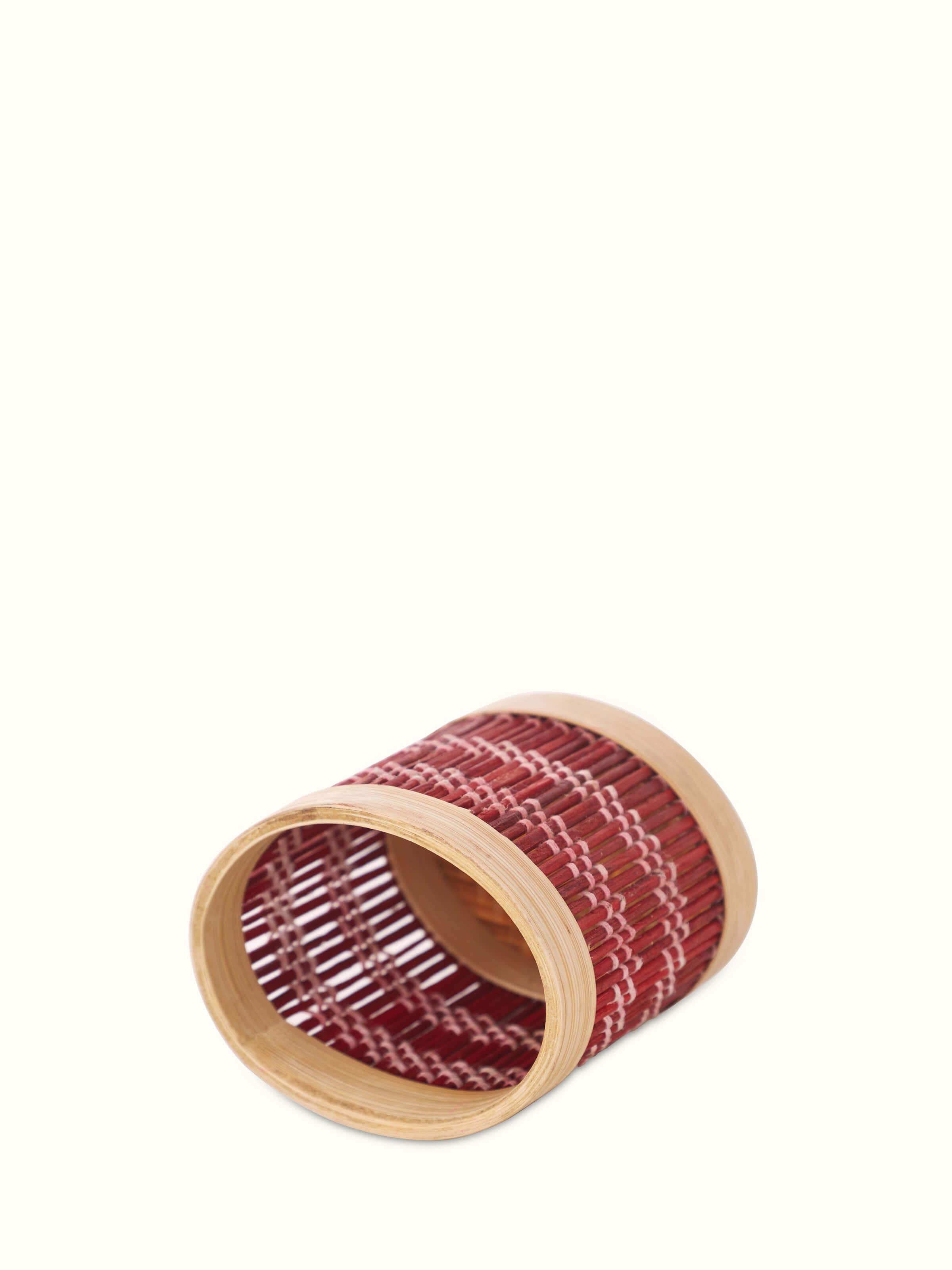 Angle view of Bamboo pen stand in red