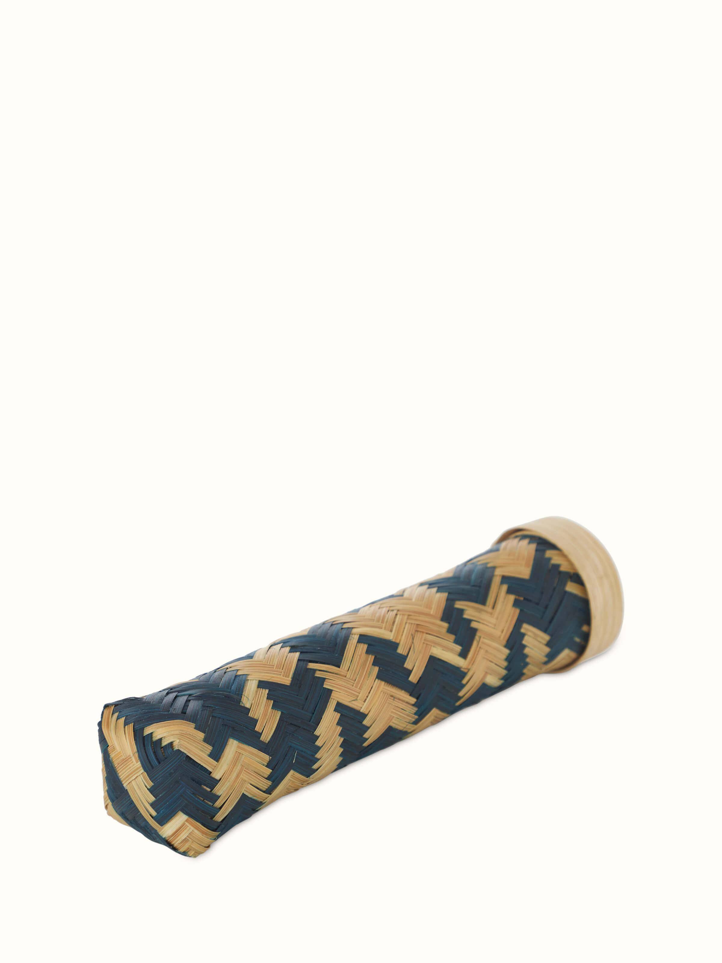 Close-up view of a blue bamboo stationery box, highlighting its fine detailing and smooth finish.