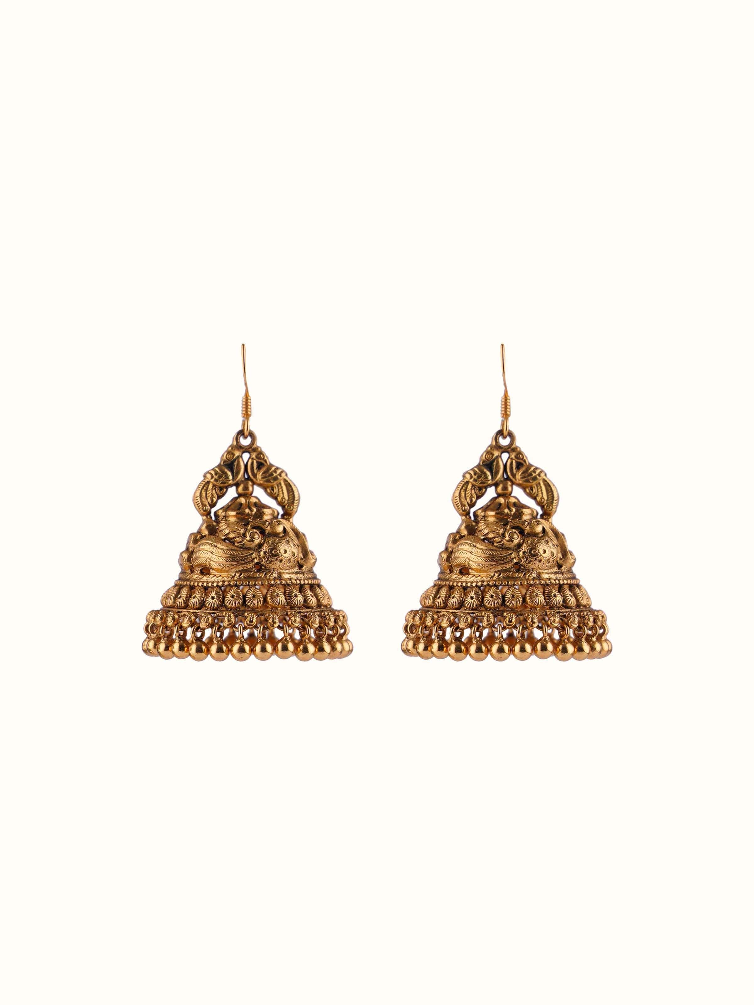 Front view of Silver Smithing Jhumkas displaying their intricate design and detailed craftsmanship.