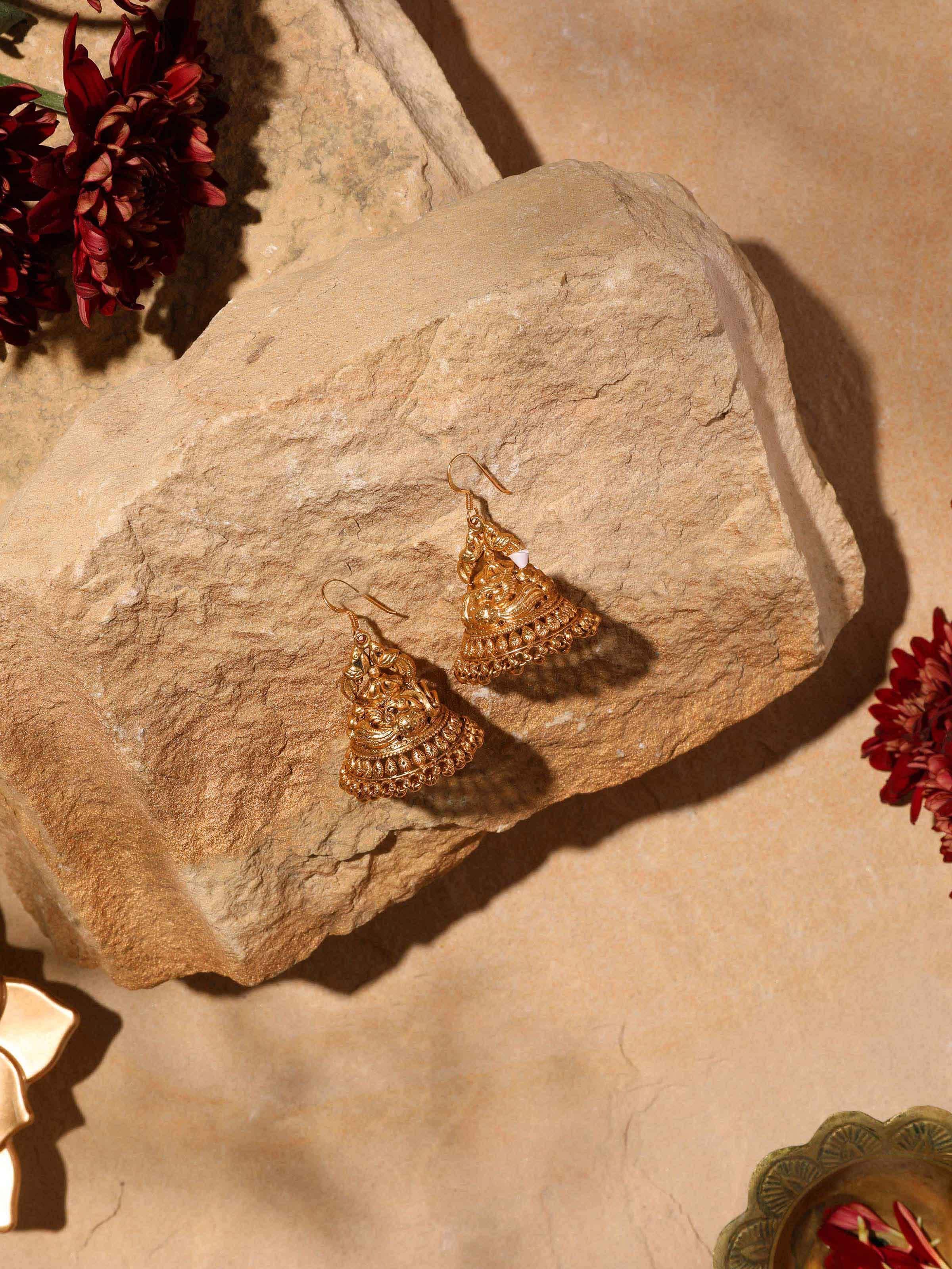 Detailed view of Silver Smithing Jhumkas focusing on the elegant design and intricate silver work.