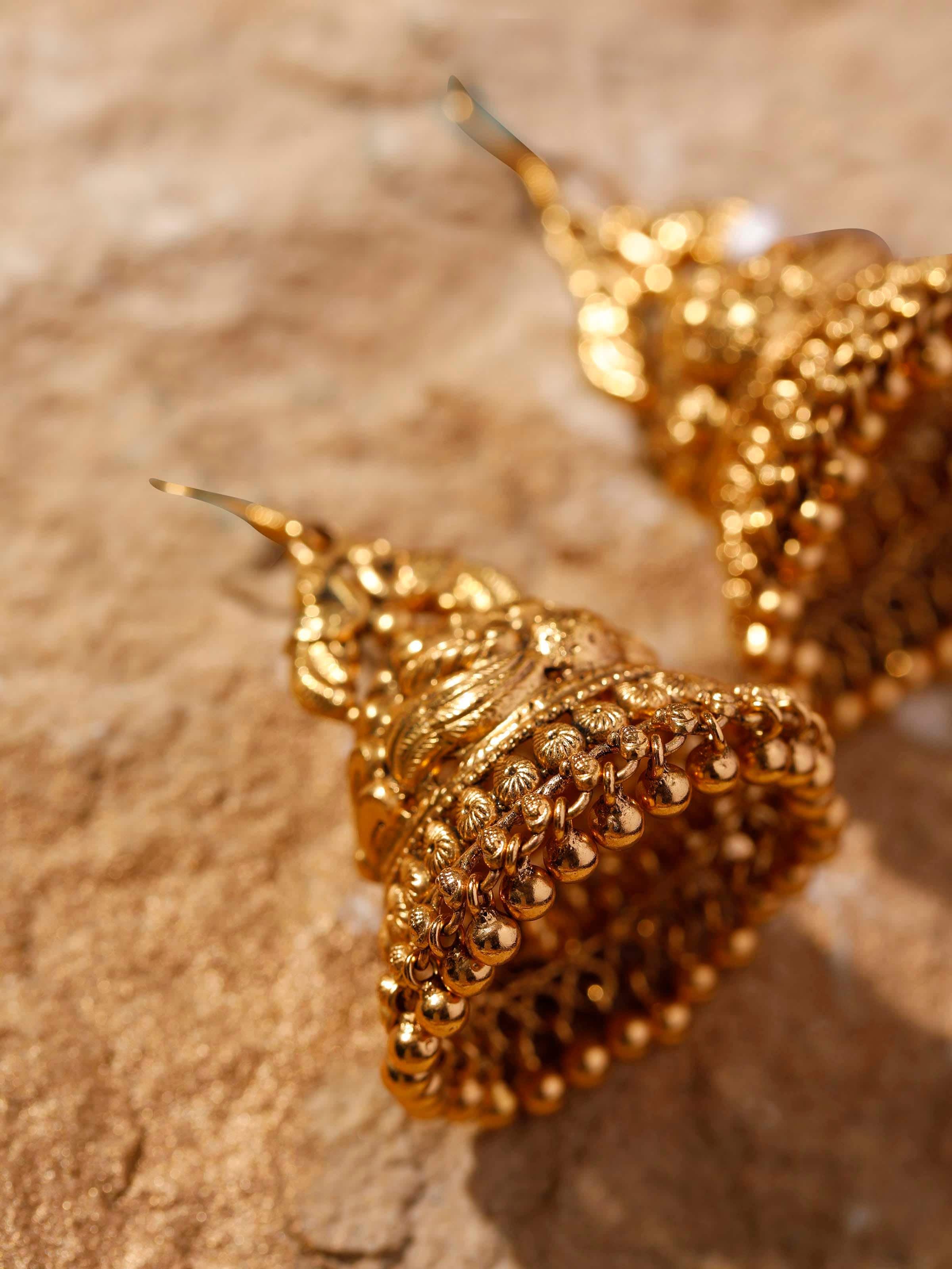 Back view of Silver Smithing Jhumkas emphasizing their balanced design and exquisite craftsmanship.