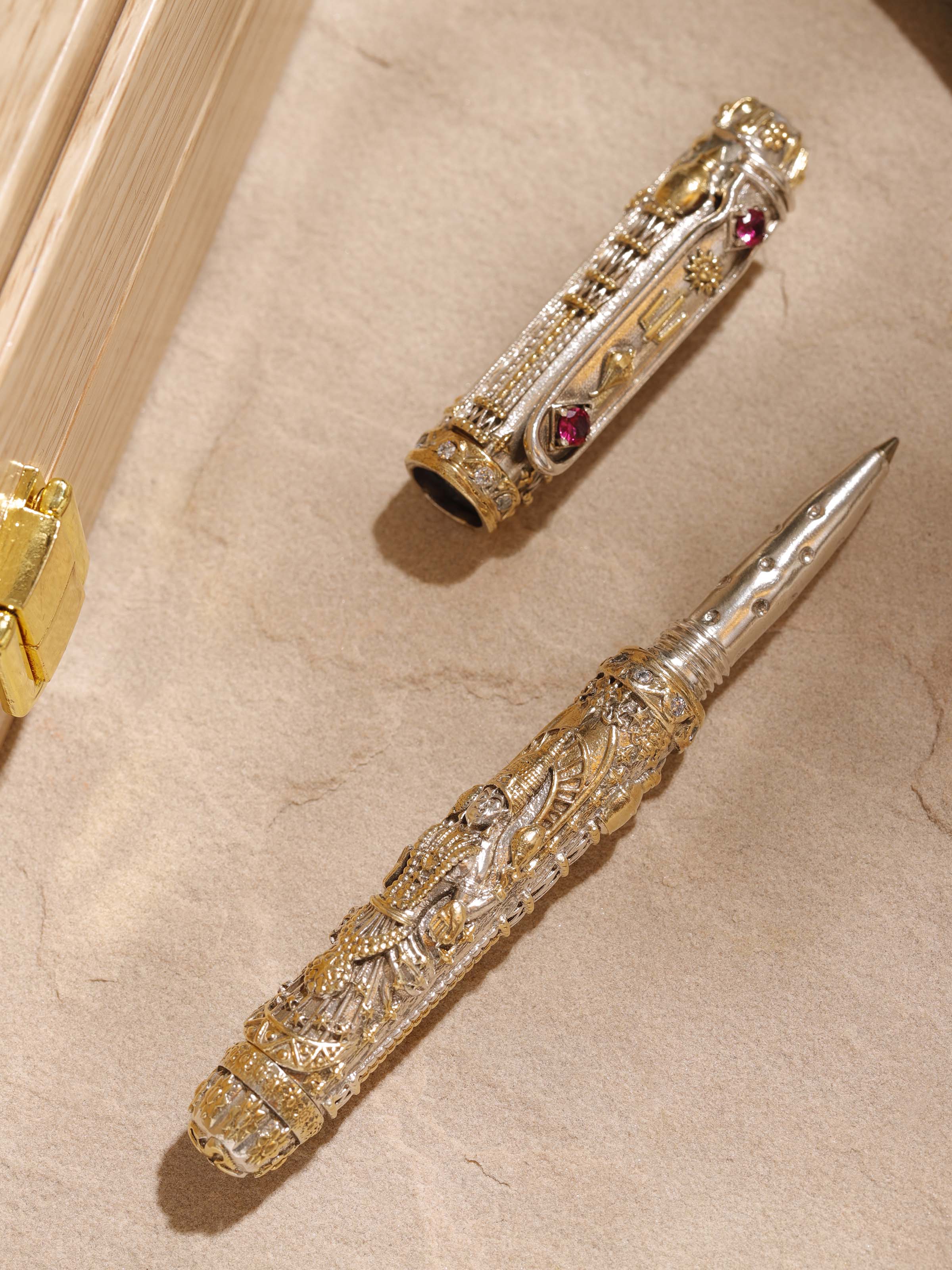 Back view of Lord Balaji Silver Smithing Pen emphasizing its sleek, smooth design and fine craftsmanship.