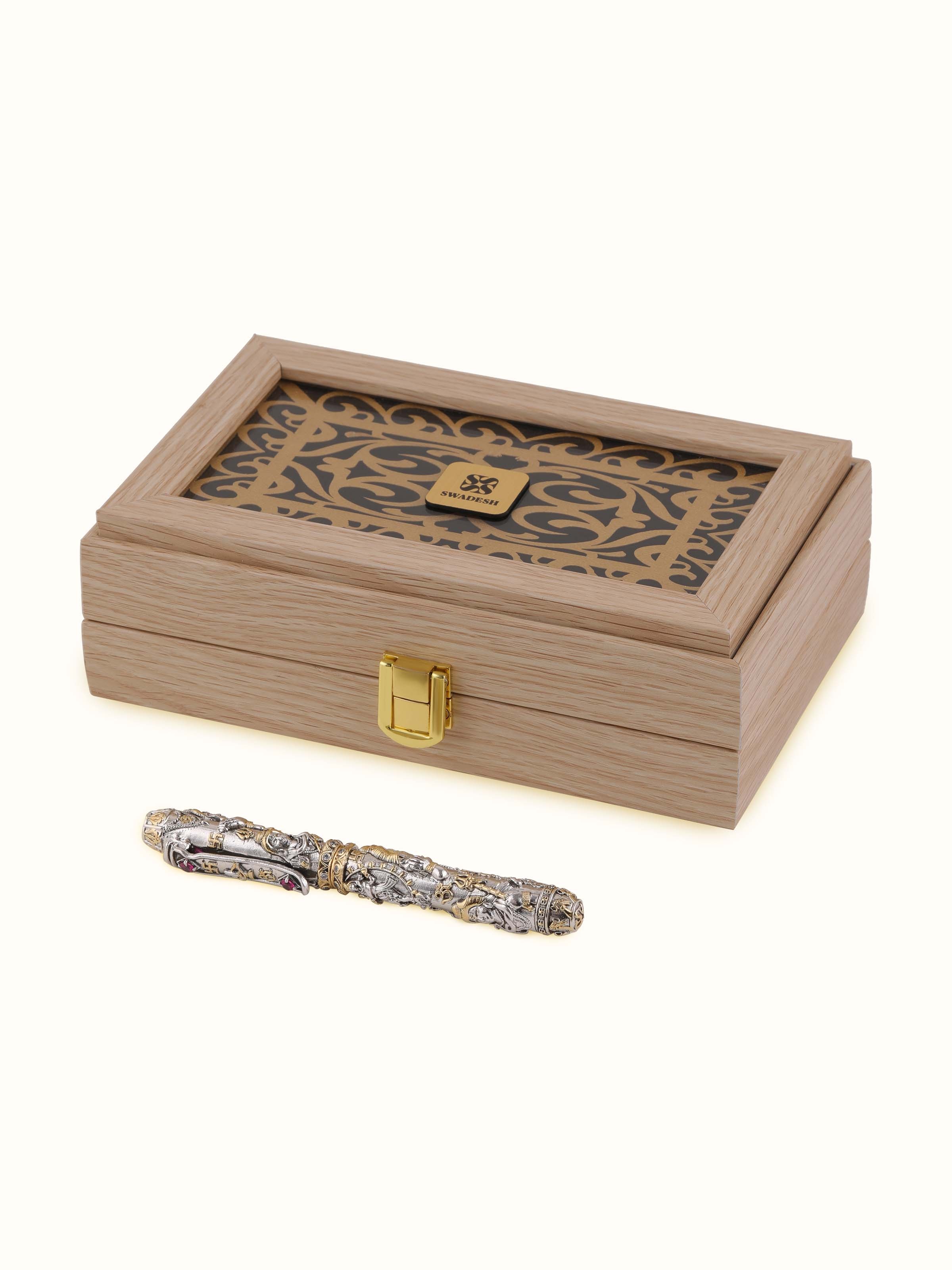 Front view of Lord Shiva Silver Smithing Pen with intricate design