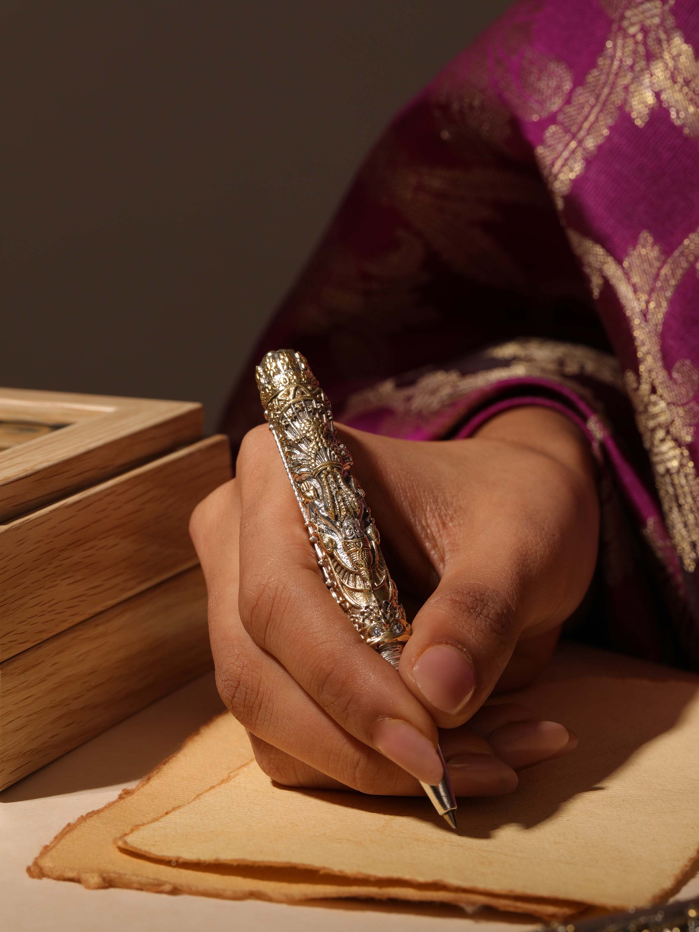 Close-up of Lord Shiva Silver Smithing Pen highlighting design elements