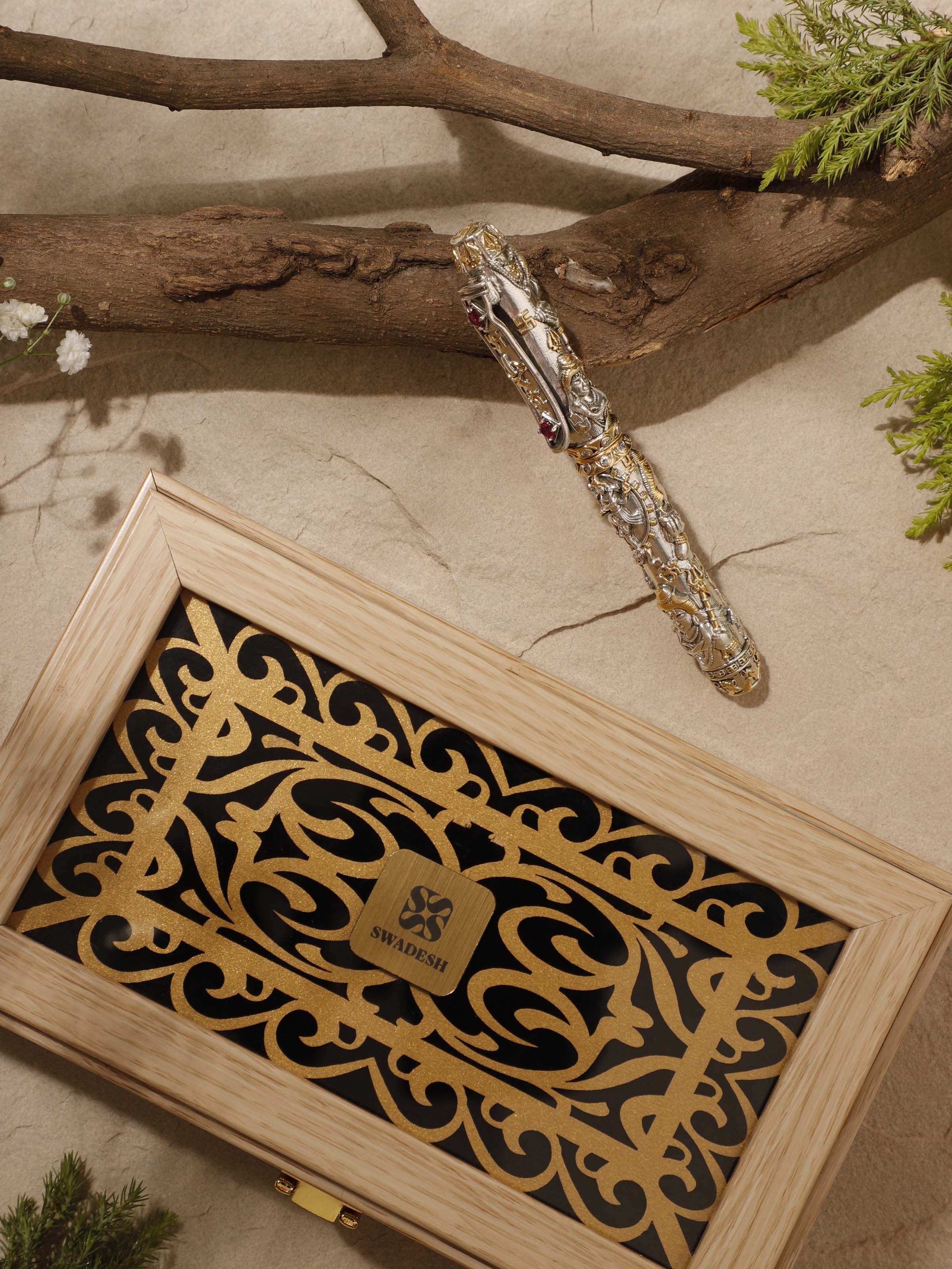 Overhead view of Lord Shiva Silver Smithing Pen displaying overall shape