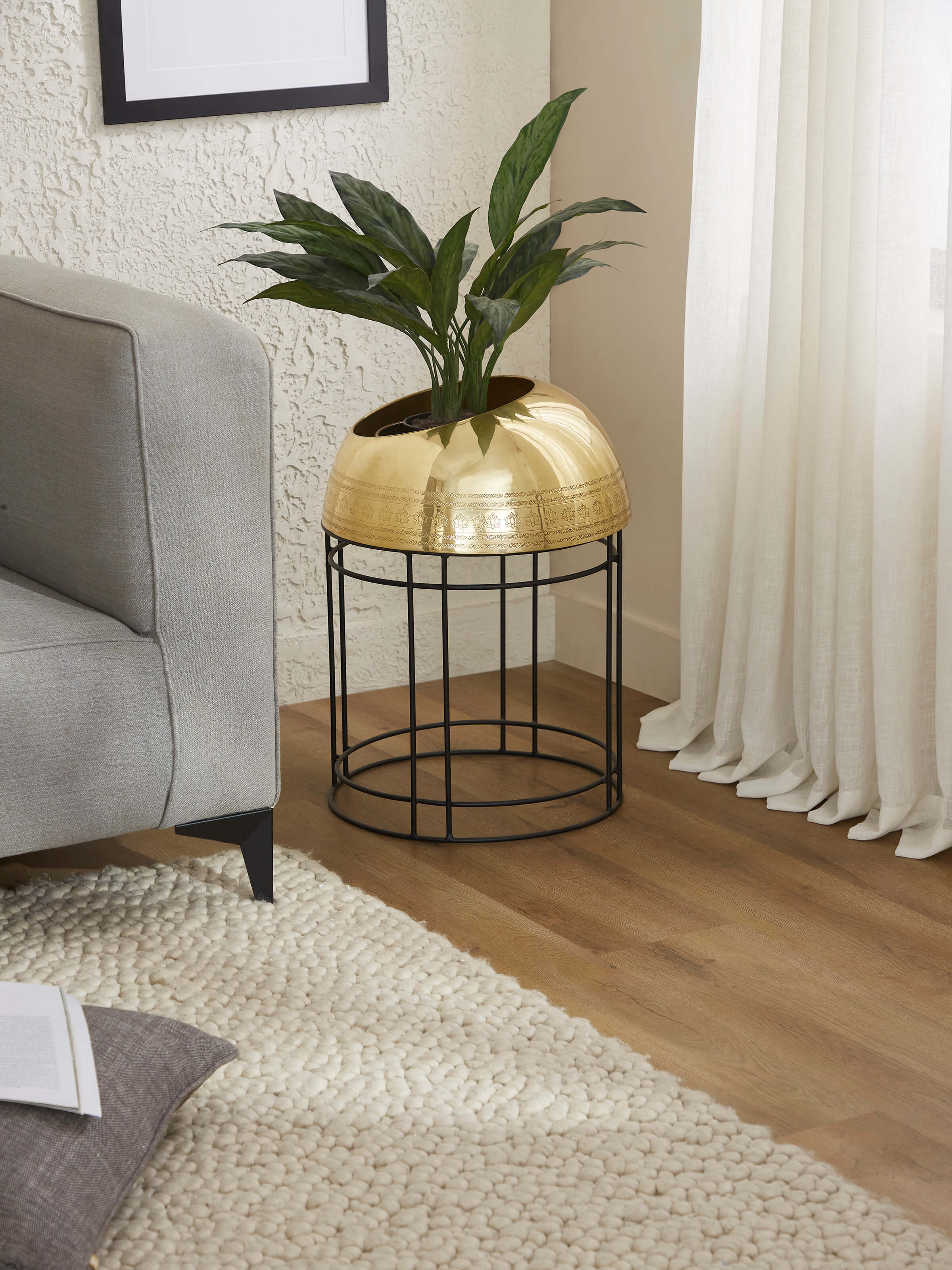 Side view of Traditional Brass Planter highlighting its craftsmanship