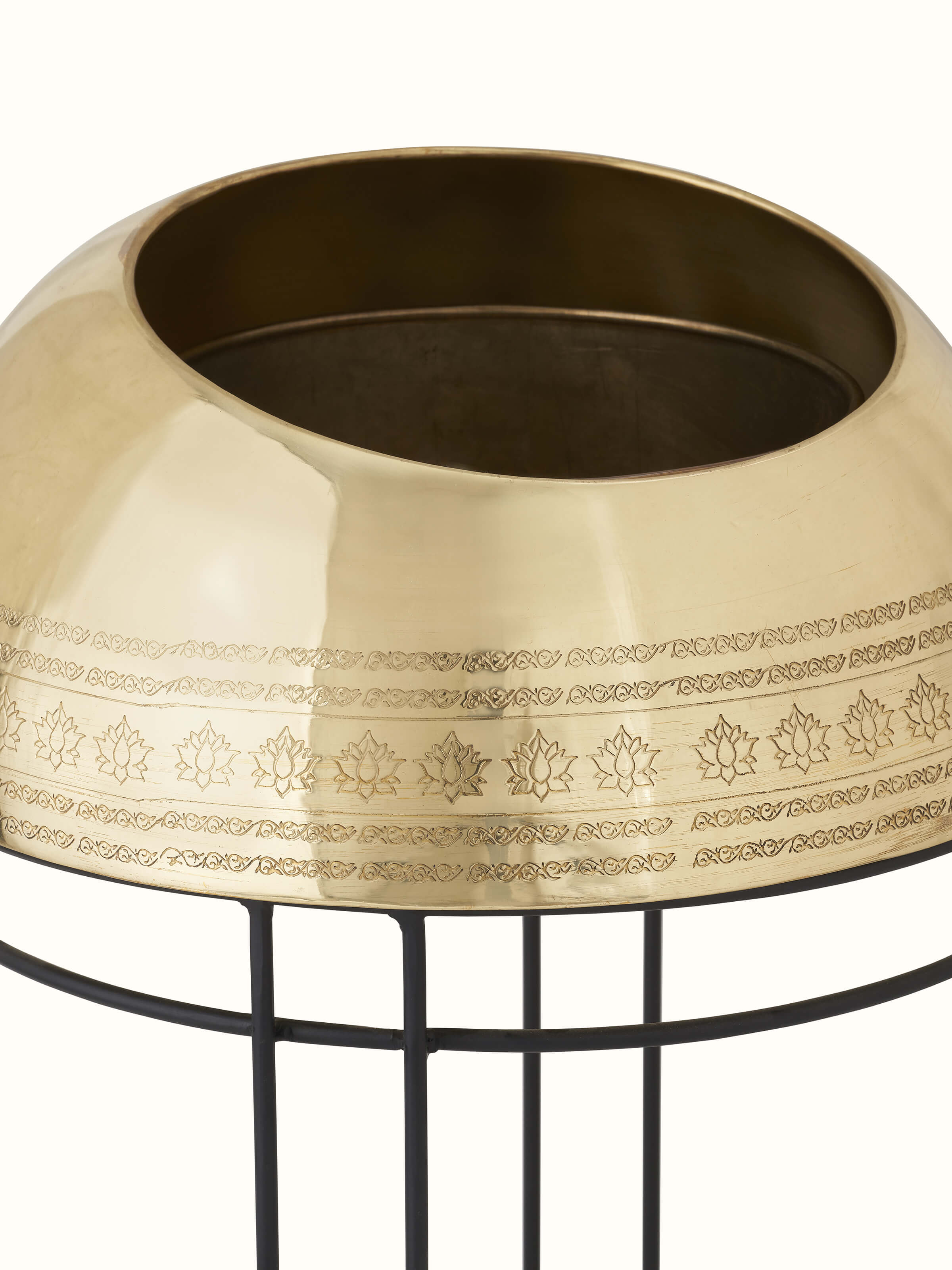 Close-up of Traditional Brass Planter emphasizing its detailed work