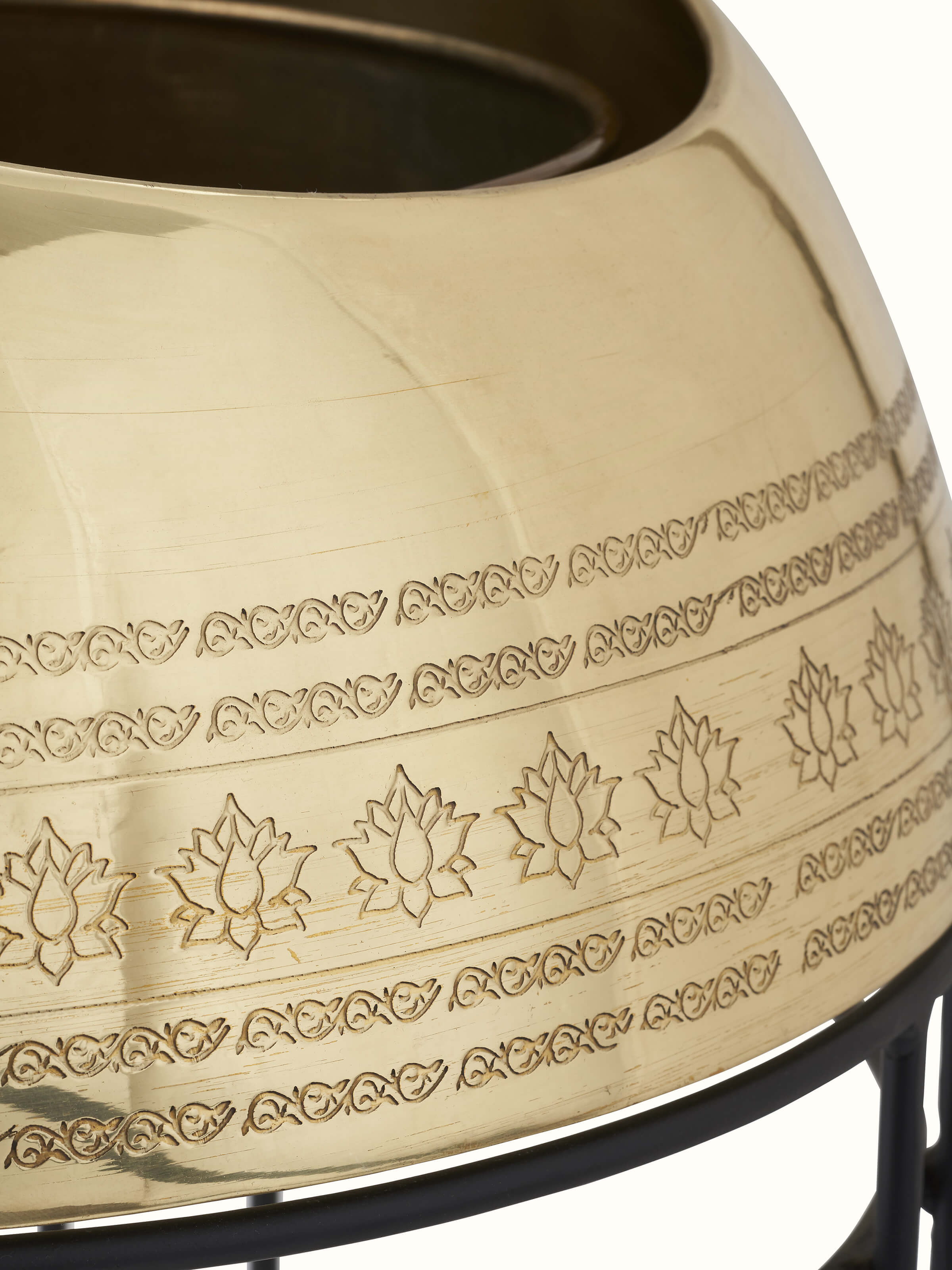 Angled view of Traditional Brass Planter highlighting its elegant form