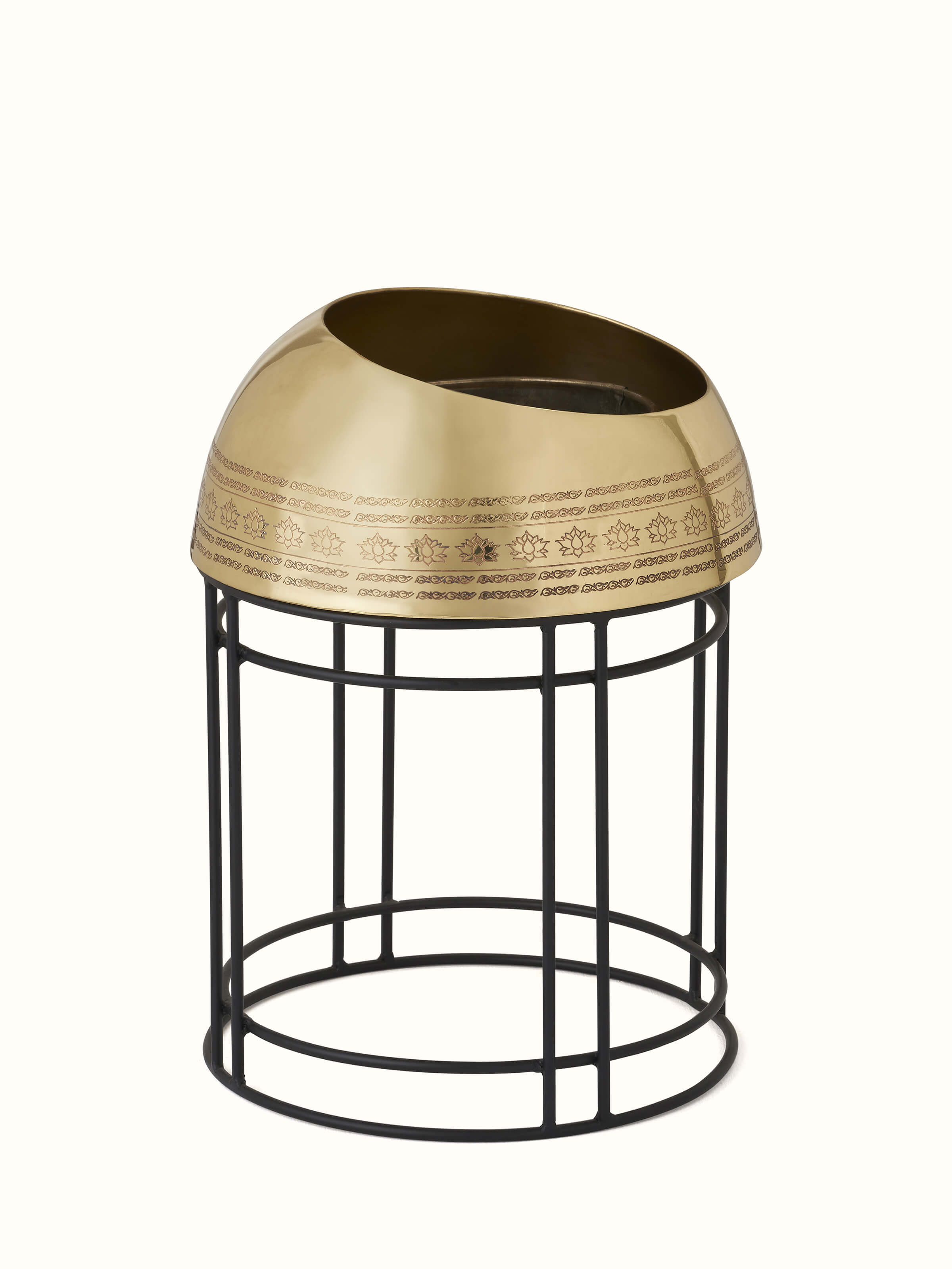 Front view of Brass planter highlighting its polished finish and elegant design