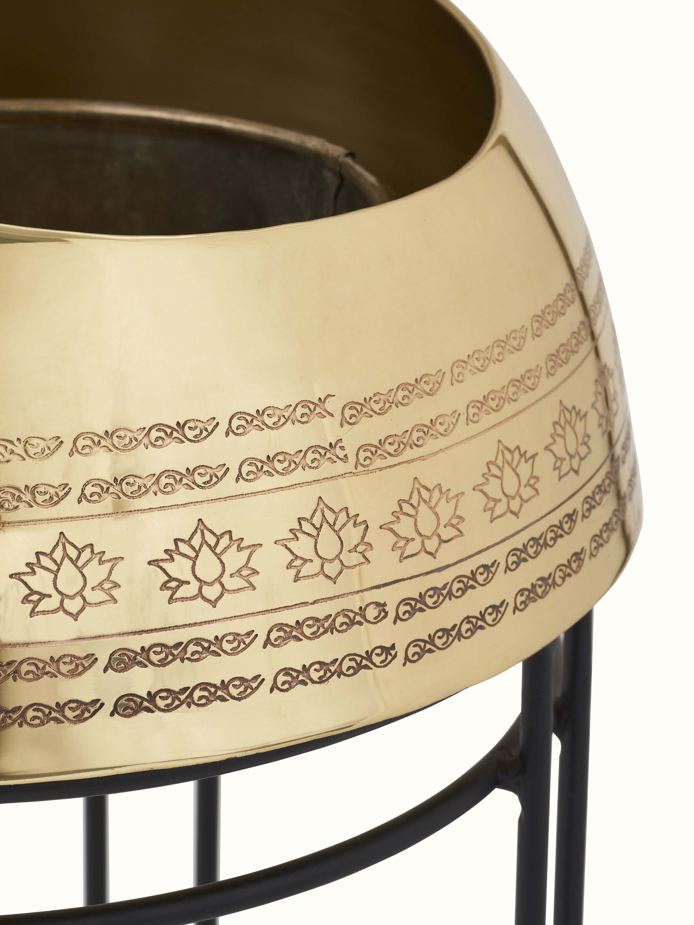 Detailed view of Brass planter highlighting its elegant finish and decorative elements