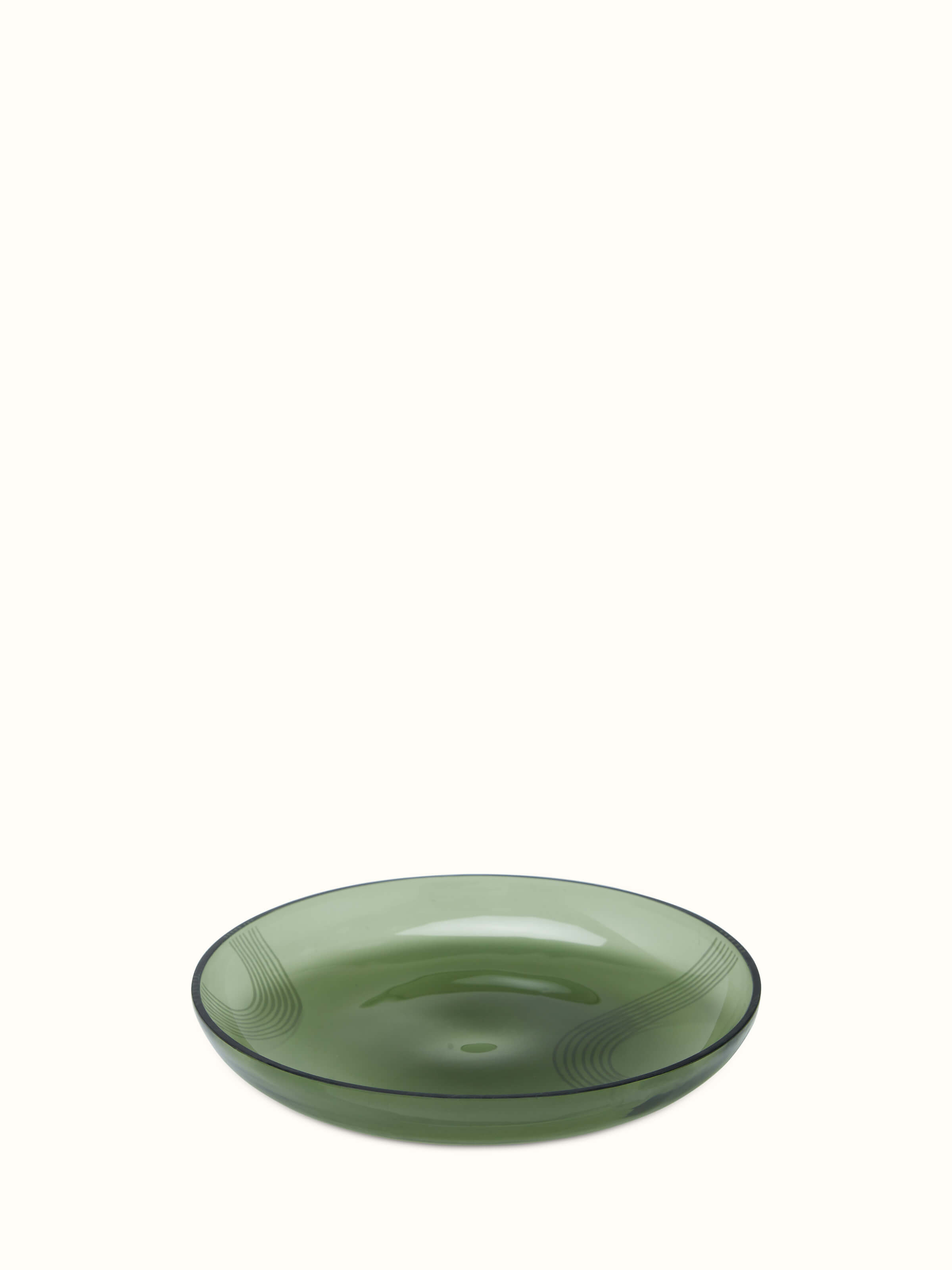 Front view of Firozabadi glass salad plate green