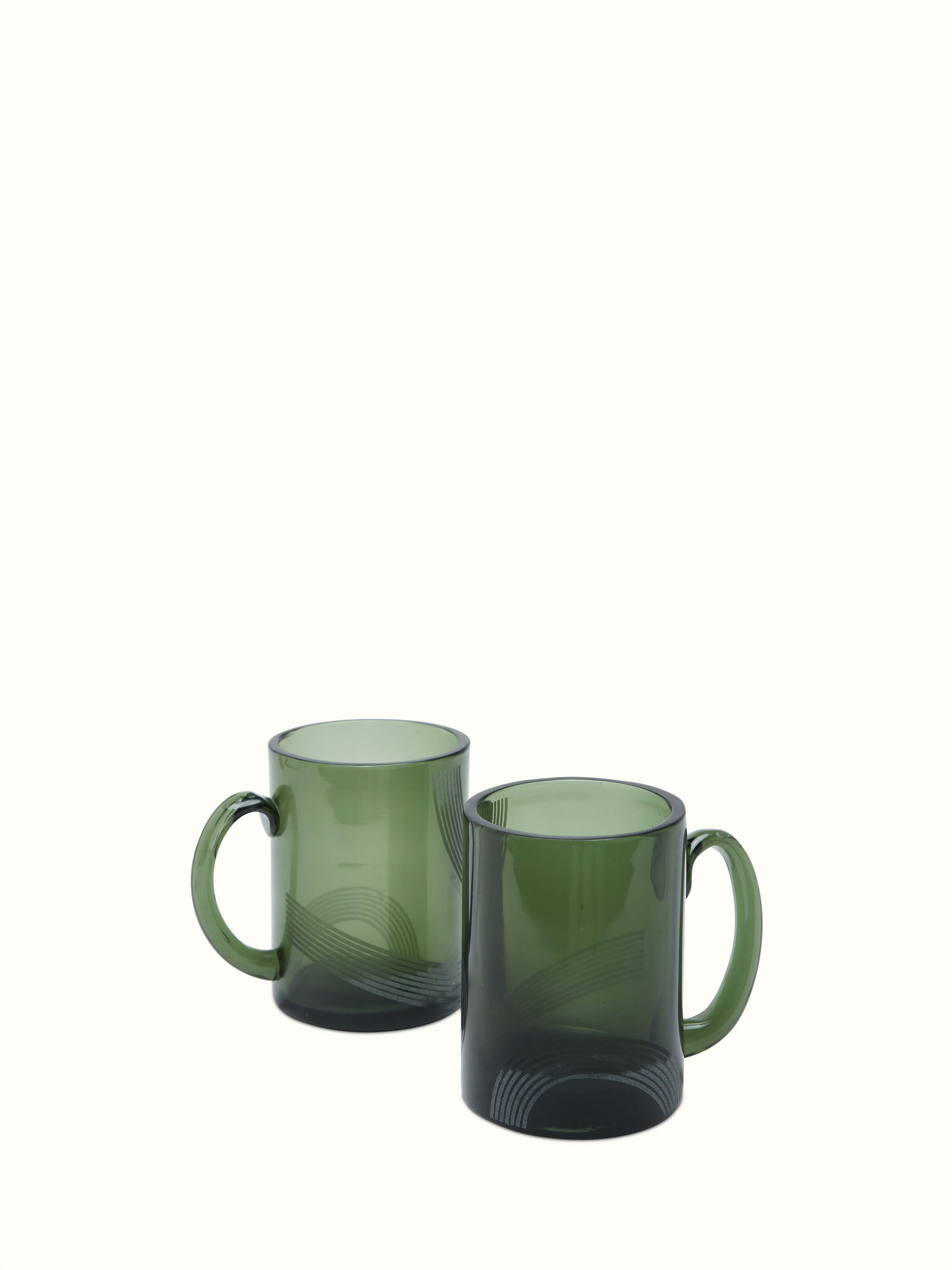Set view of Firozabadi green glass coffee mugs, featuring their distinctive design and elegant color
