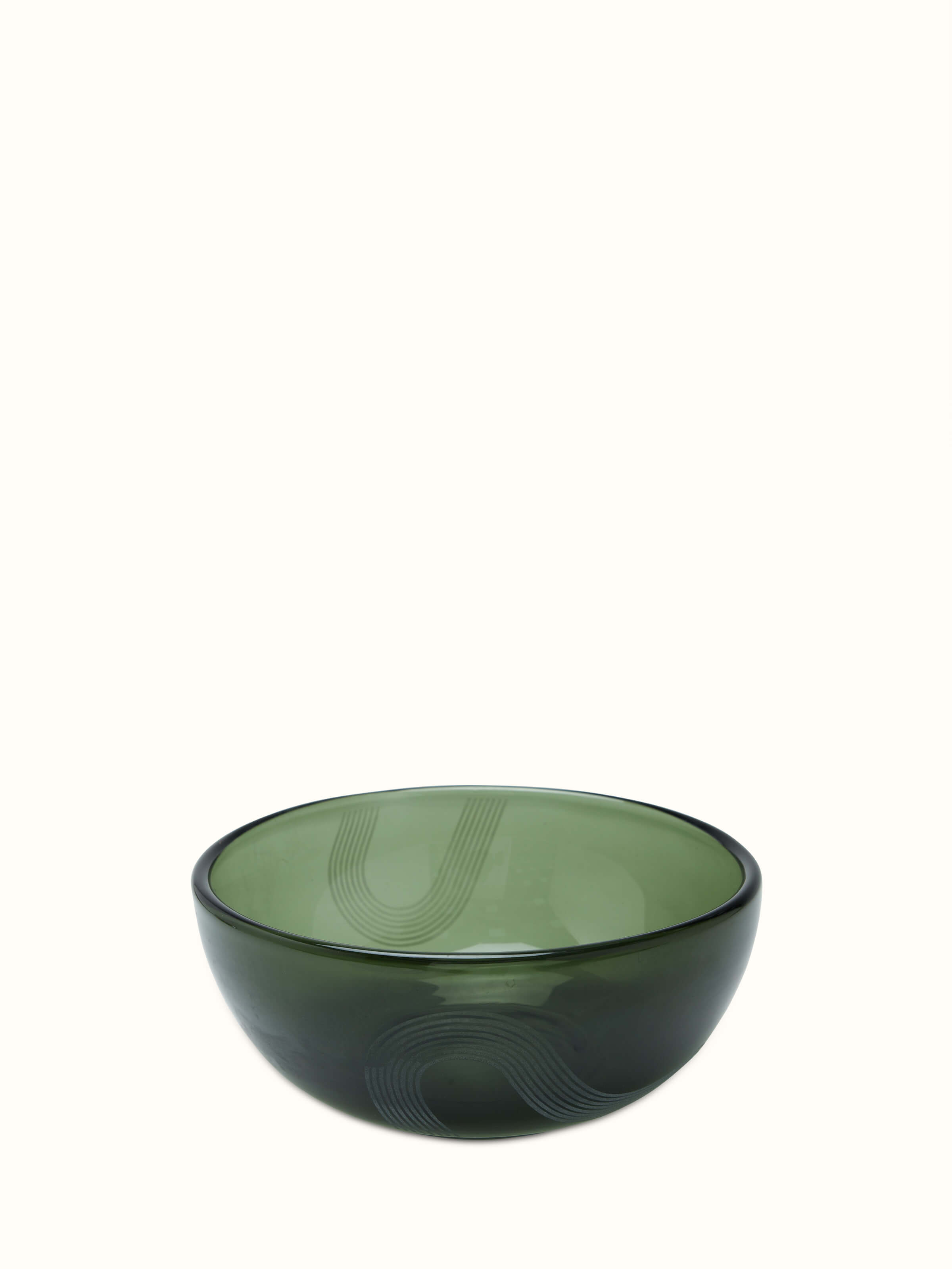 Front view of large green Firozabadi glass serving bowl showcasing its elegant design