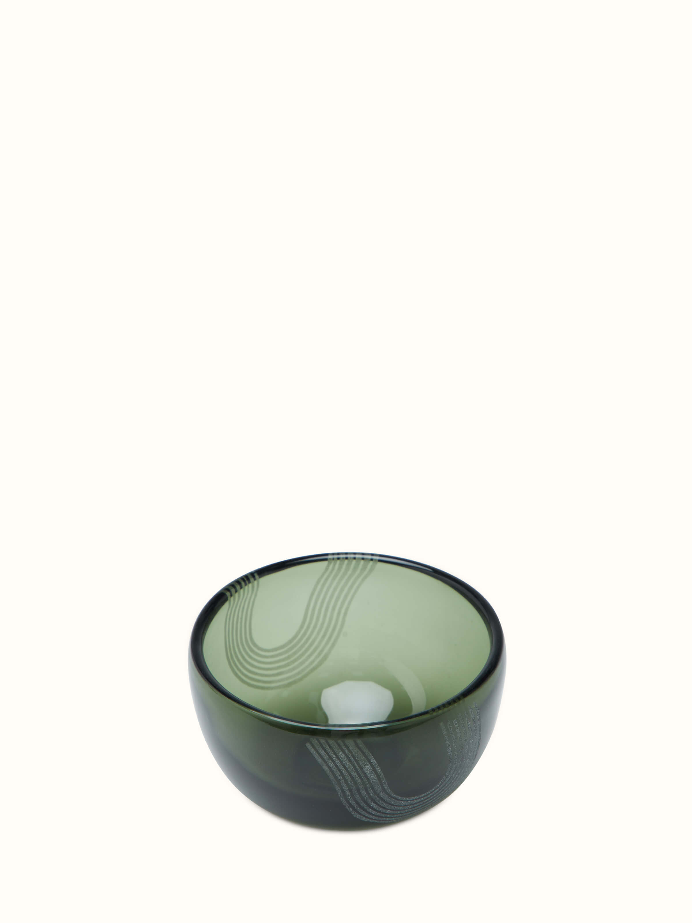 Side view of Firozabadi glass nut bowls in green, set of 2, showcasing intricate design and craftsmanship
