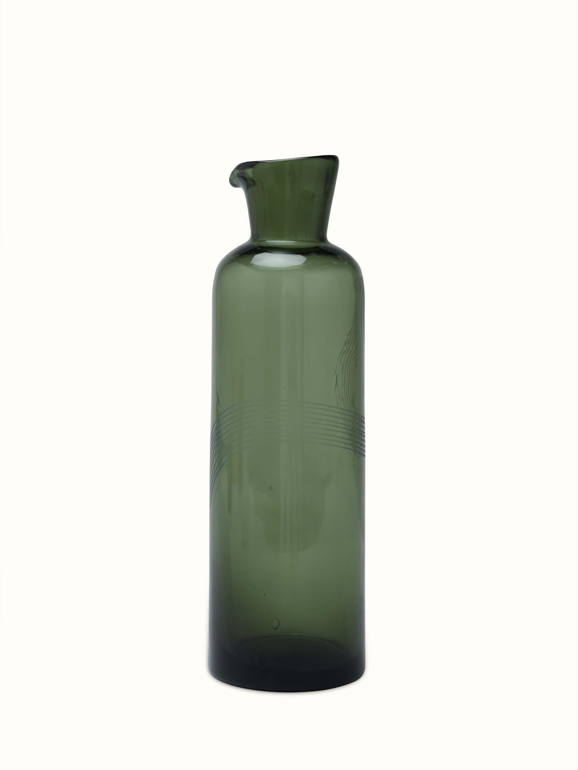 Side view of Firozabadi Green Glass Carafe
