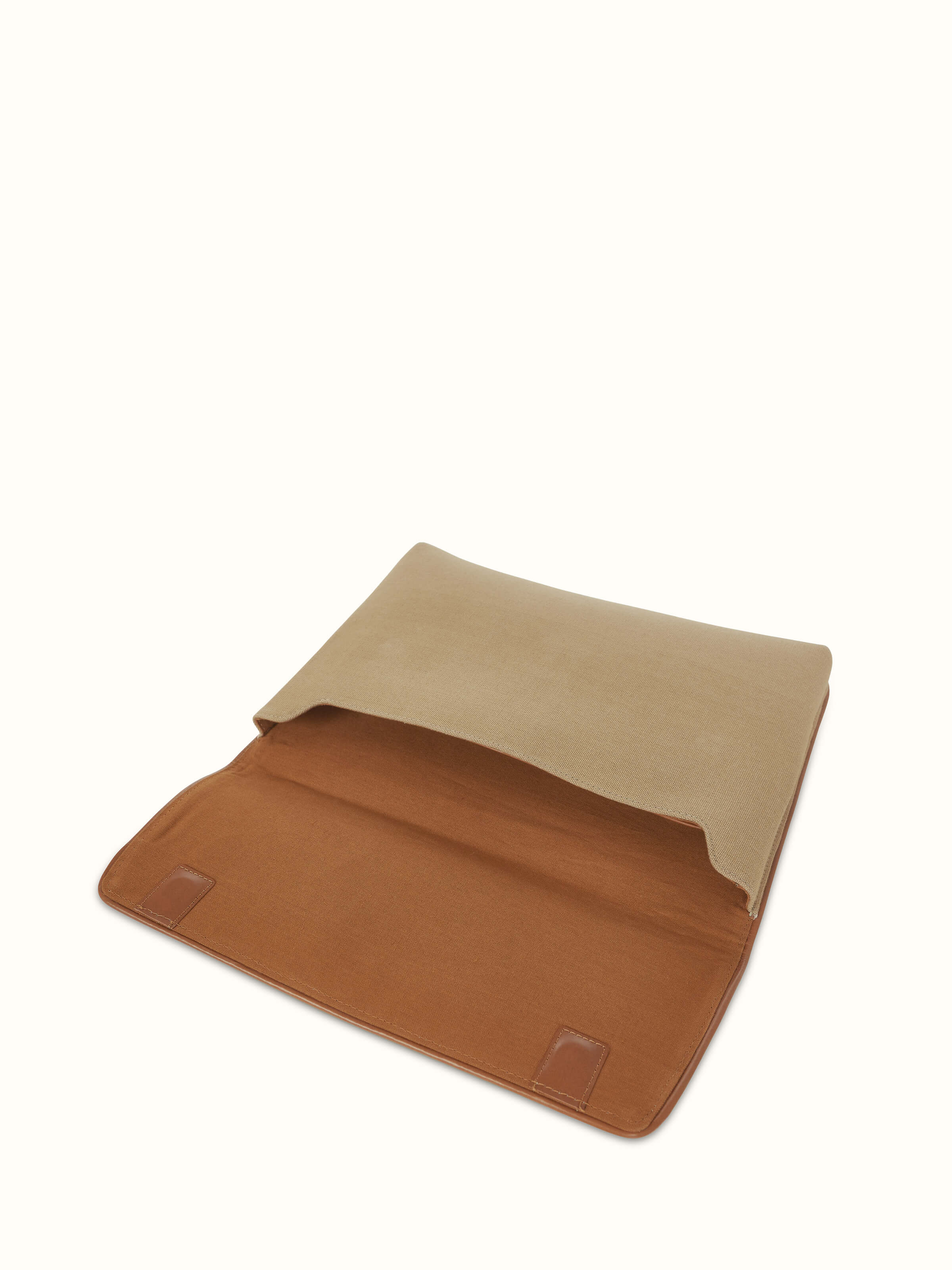 Detailed view of Leather laptop bag for MacBook 16 showcasing the interior organization and premium leather texture