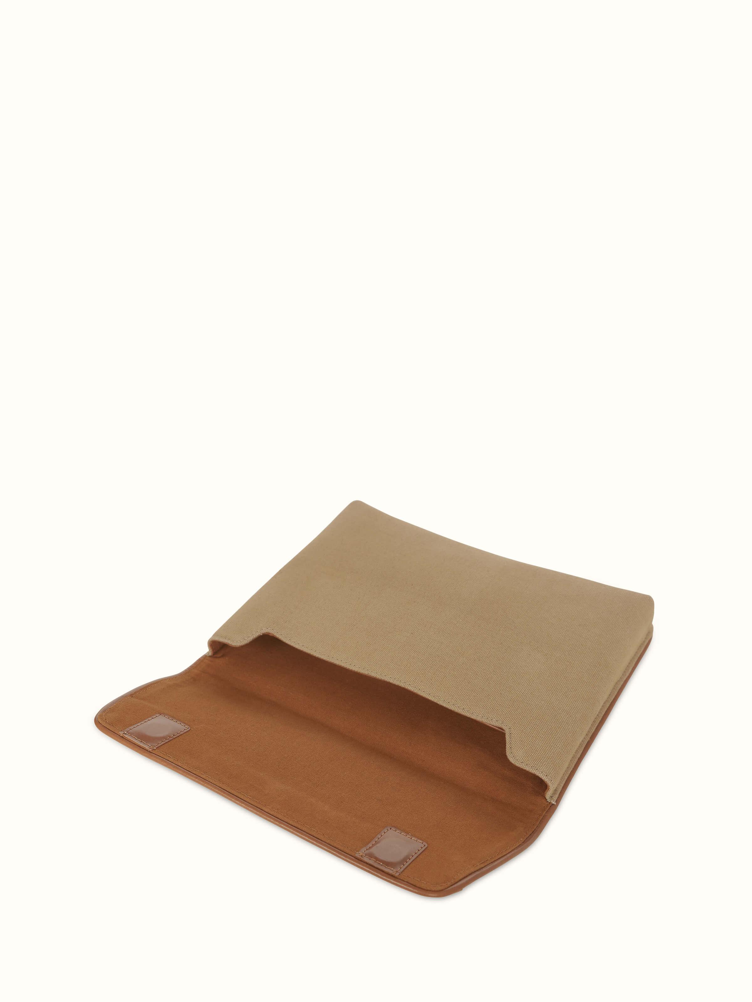 Top view of Leather Laptop Bag for MacBook 13, showing the handles and overall structure