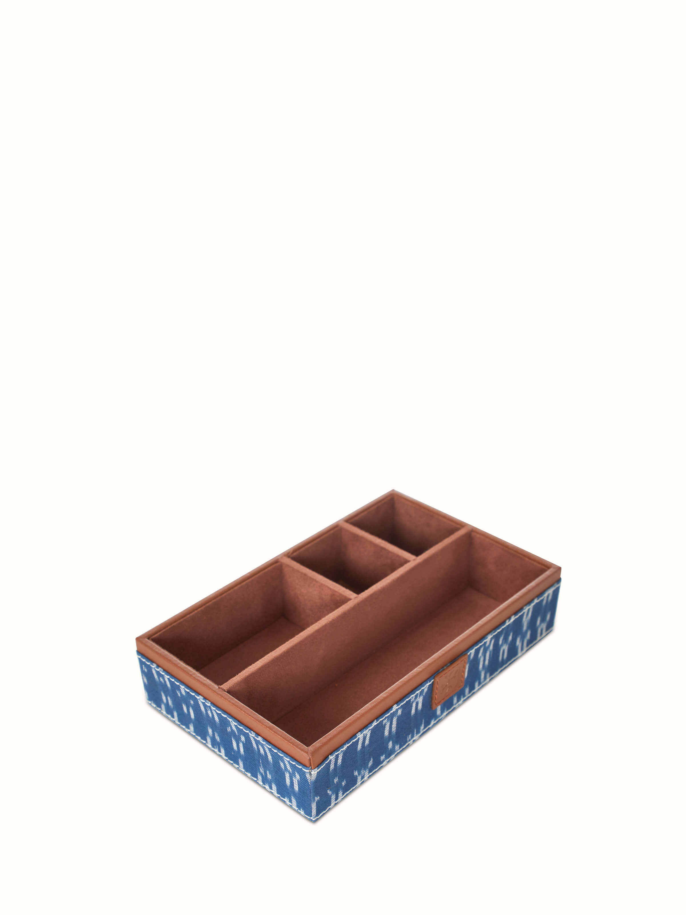 Front view of Leather Desk Organiser in Blue featuring elegant design and high-quality leather.