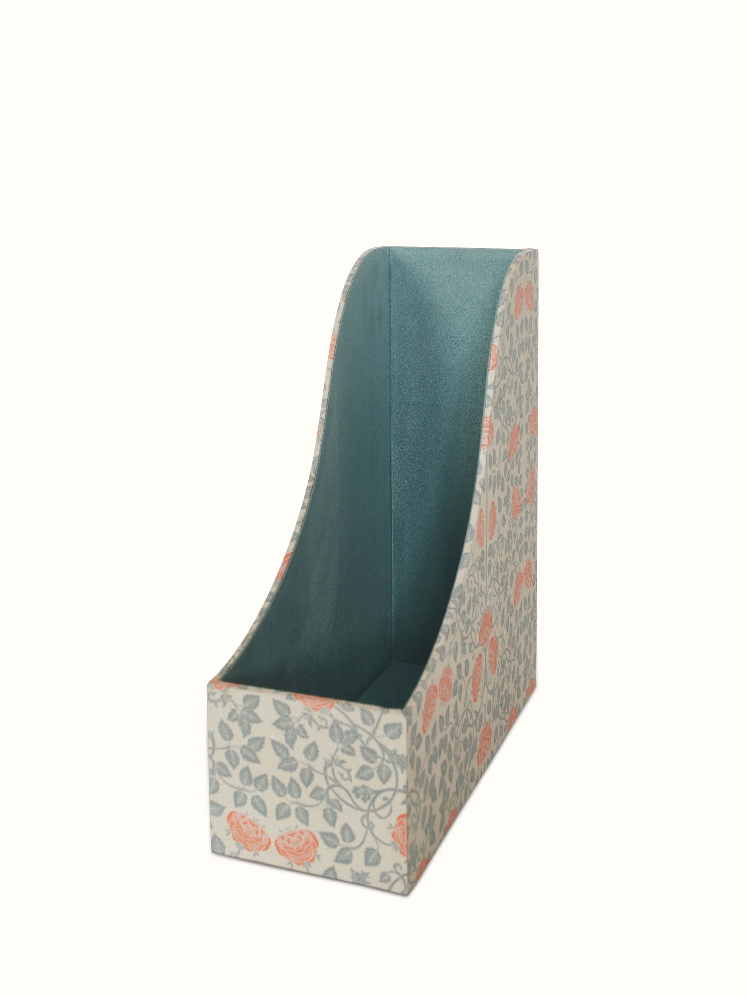 Angled view of Leather File Holder in Grey, showcasing the practical design and compartments