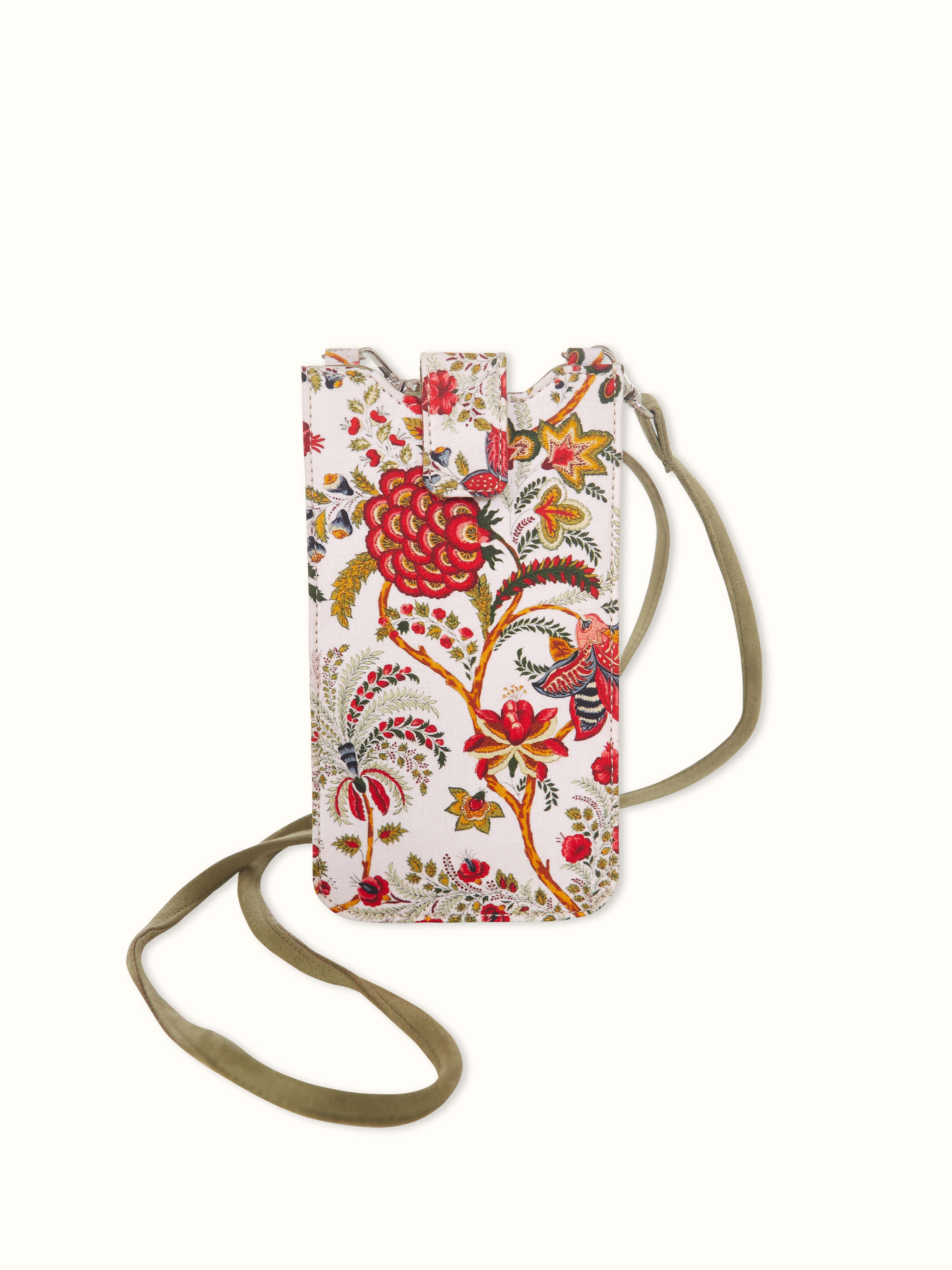 Red leather mobile case with a sleek and stylish design, showing front and side view.