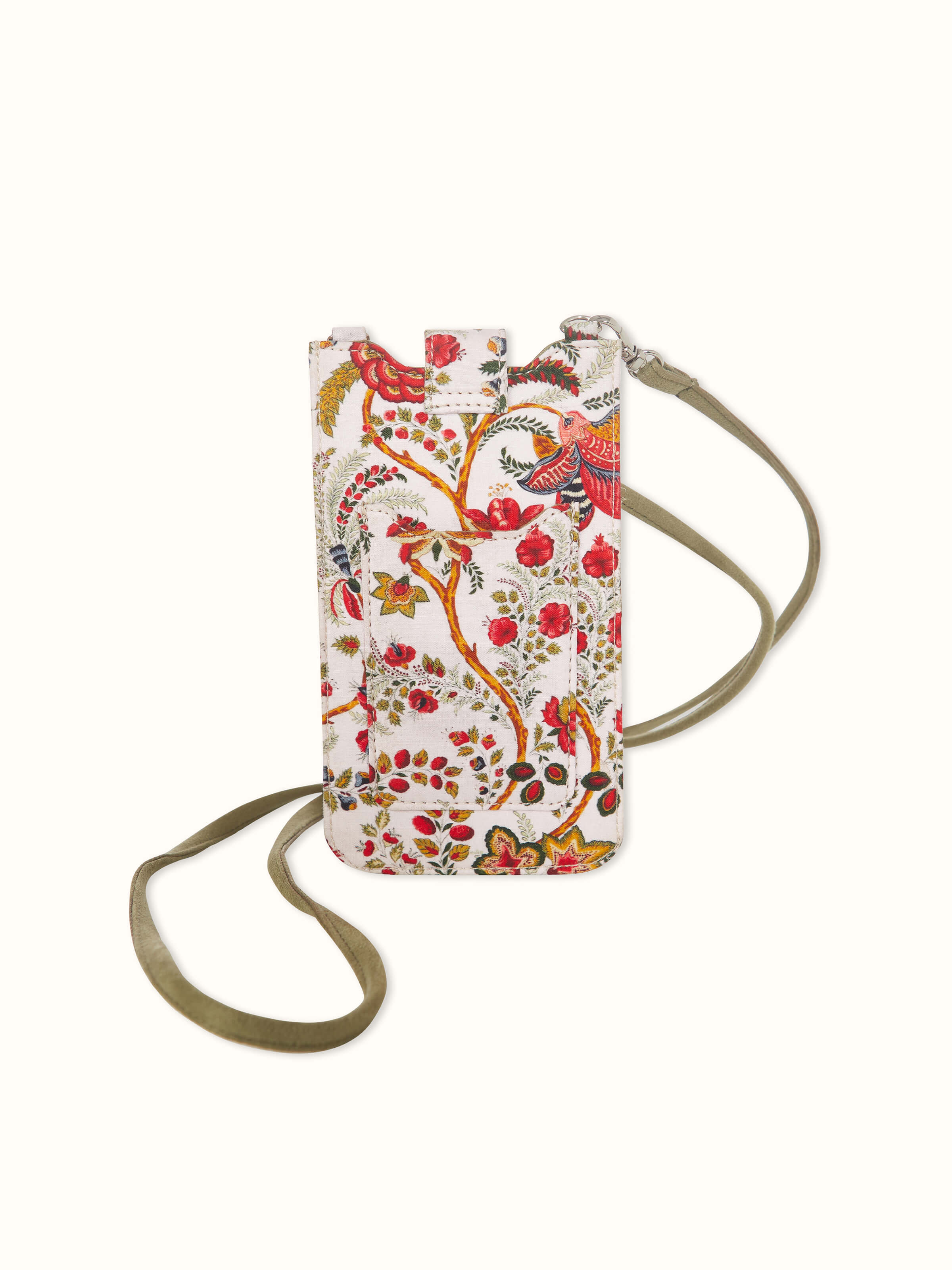 Red leather mobile case showing the interior and overall design, emphasizing functionality and style