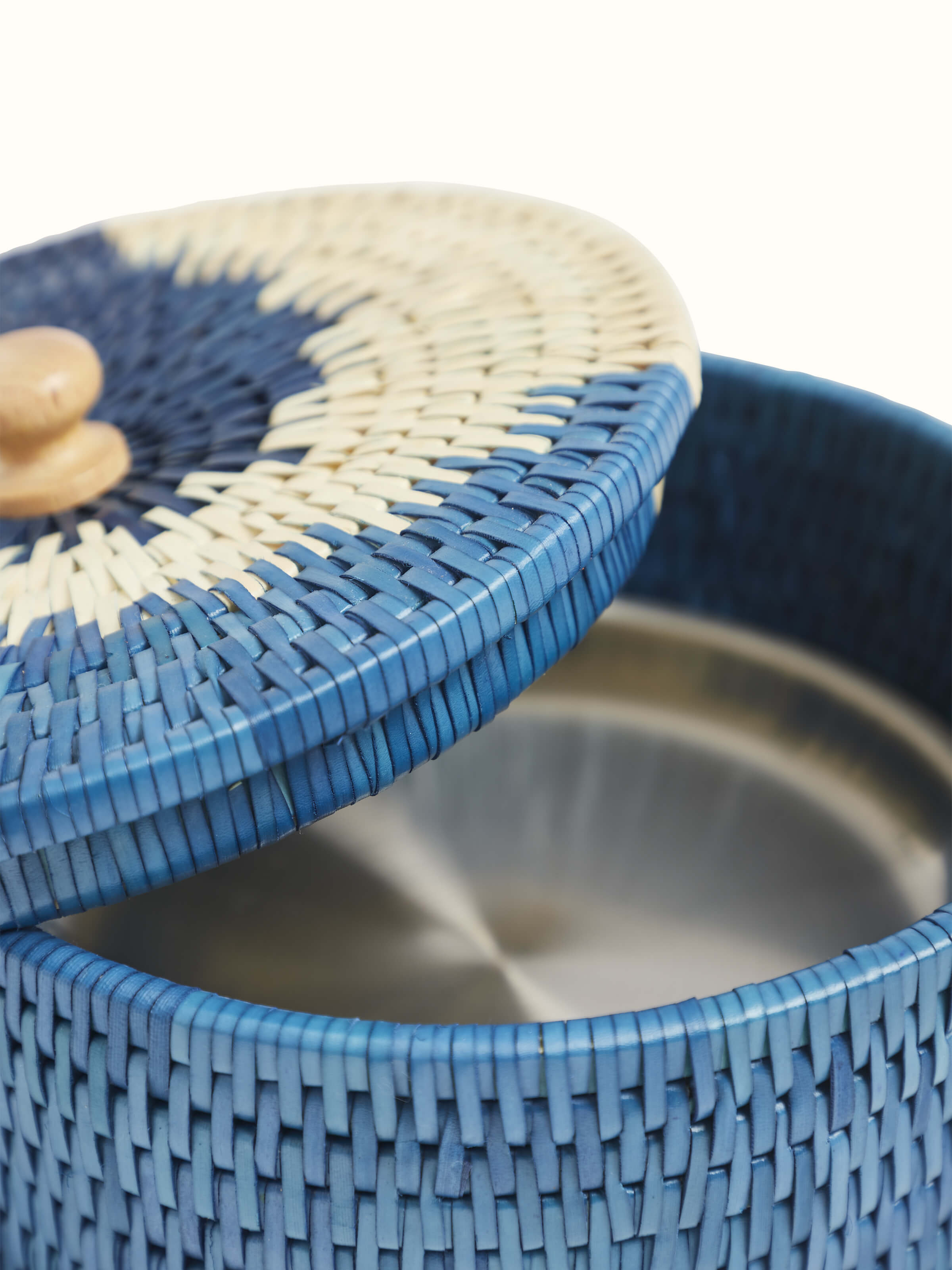 Close-up of Palm leaf woven roti box focusing on the intricate weave and texture