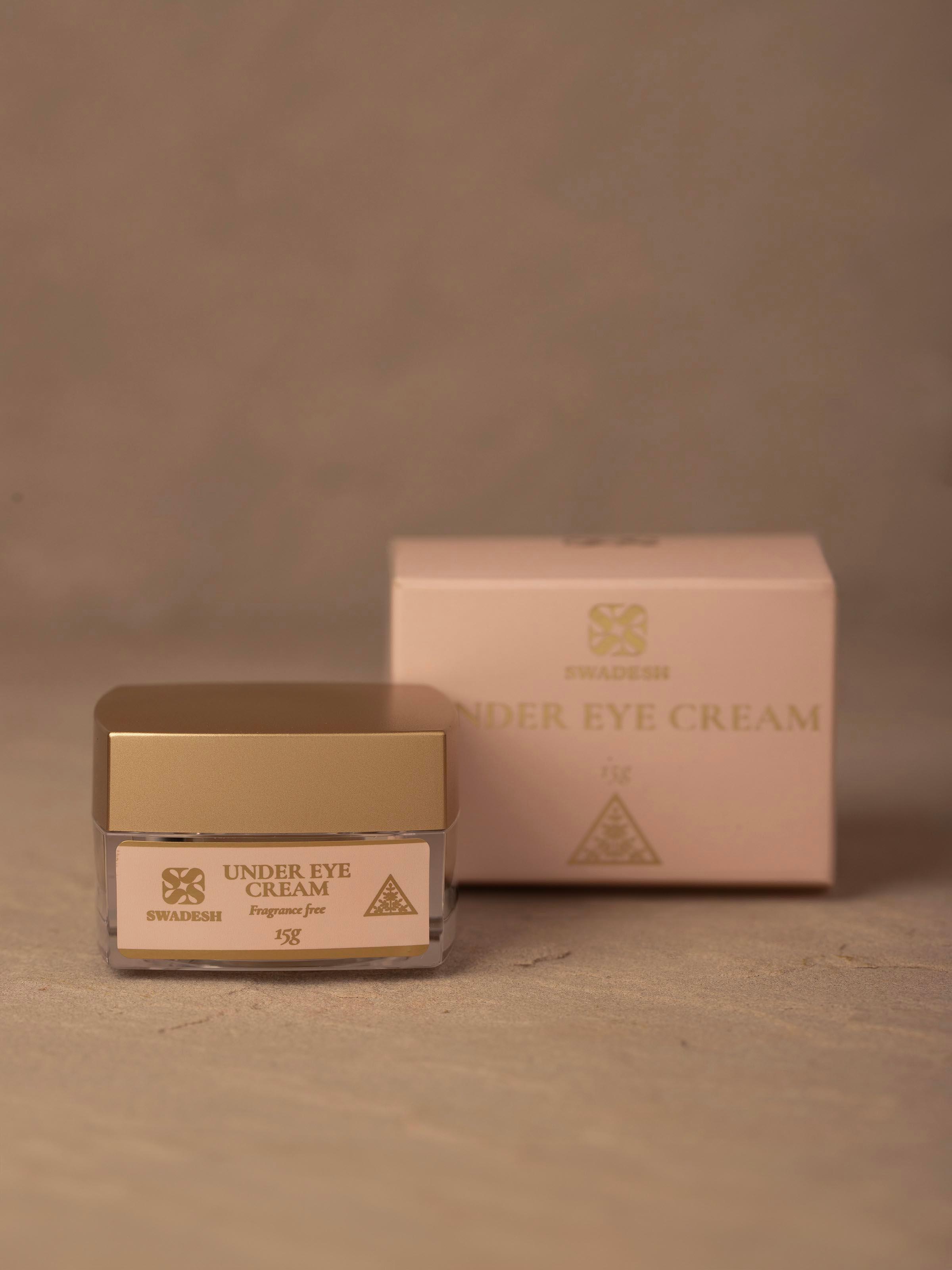 Side view of Under Eye Cream jar, showcasing the jar's shape and label.