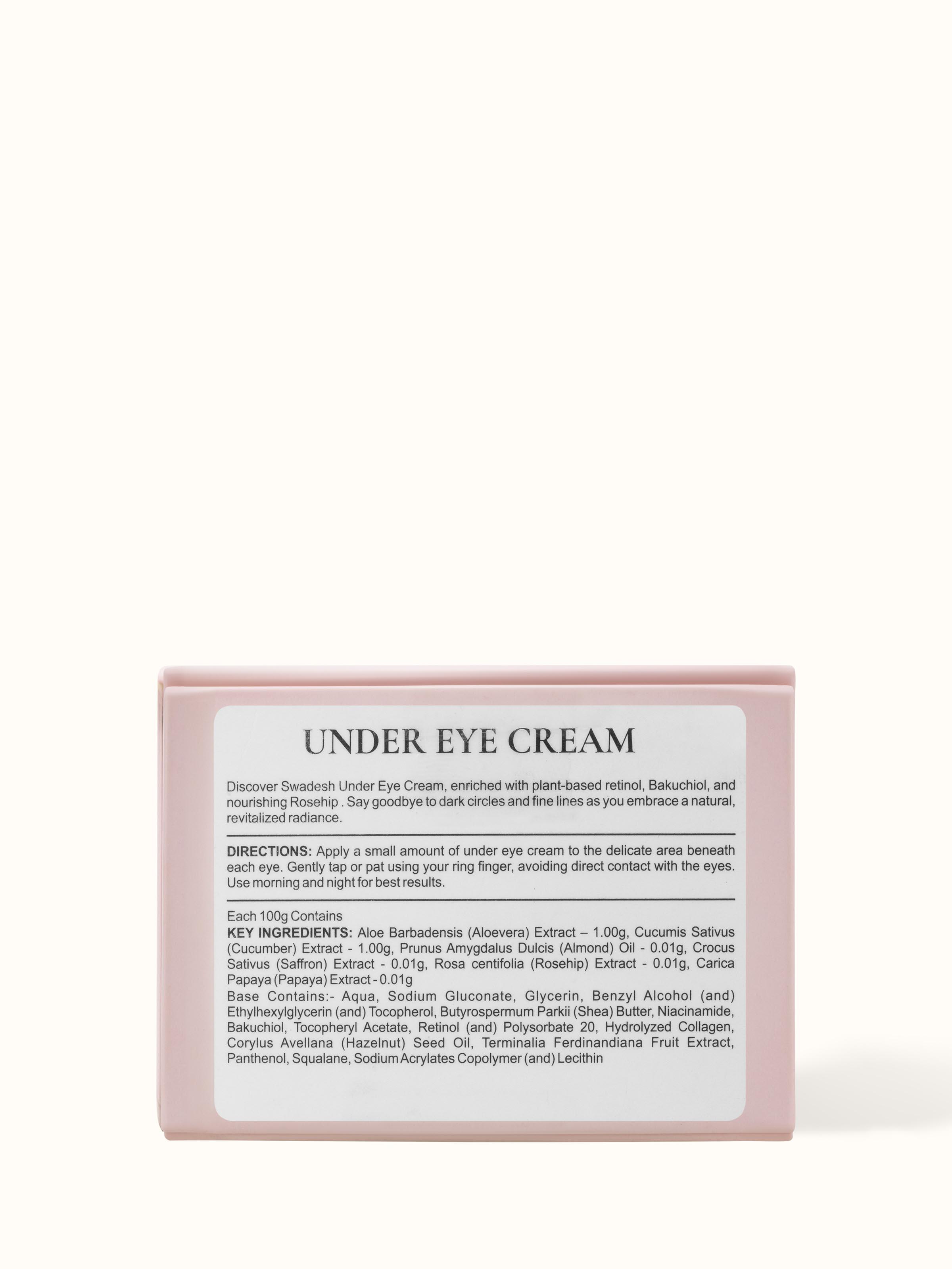 Overhead view of Under Eye Cream jar, highlighting the jar opening and label.