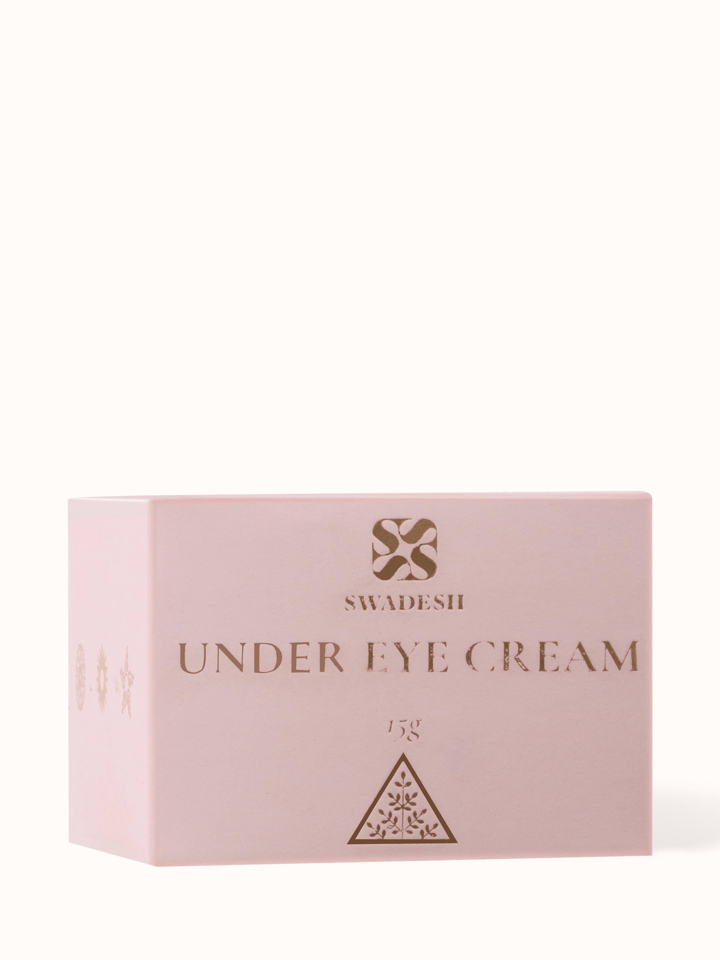 Close-up of Under Eye Cream jar, focusing on the texture of the label and jar design.