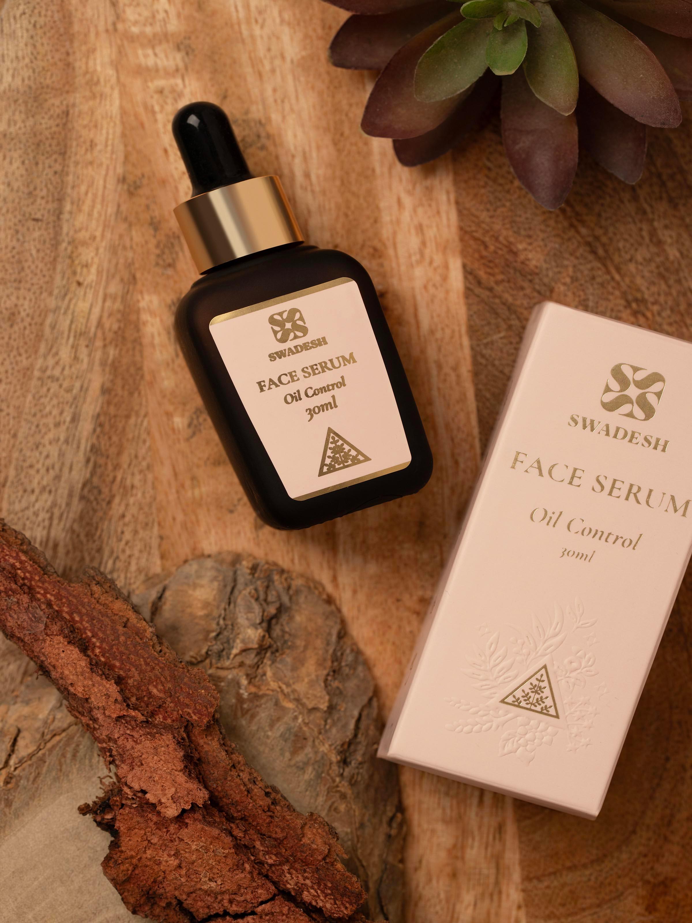 Close-up of Face Serum Oil Control bottle, highlighting the detailed label and bottle design.
