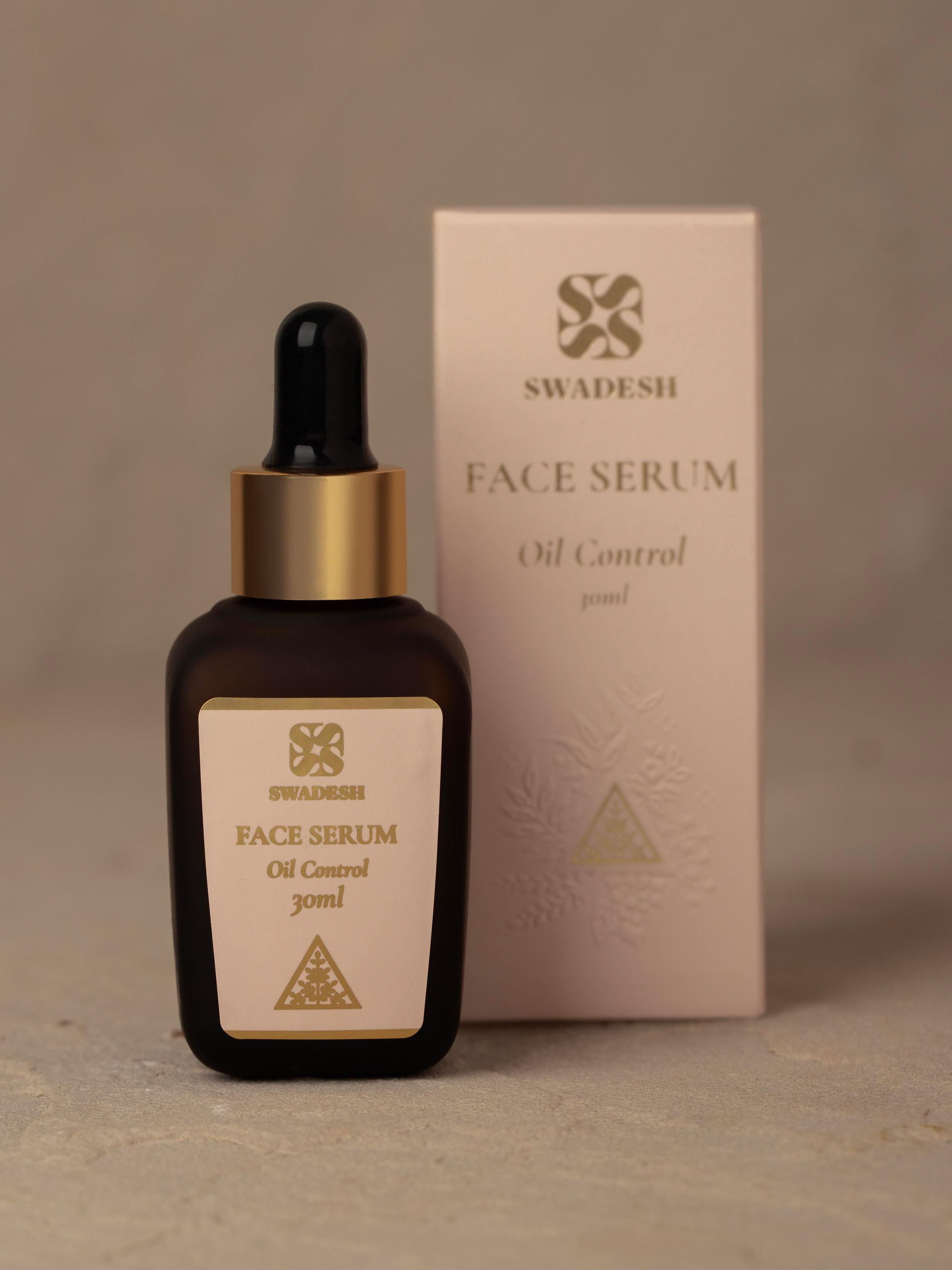 Side view of Face Serum Oil Control bottle, showcasing the bottle's shape and label.
