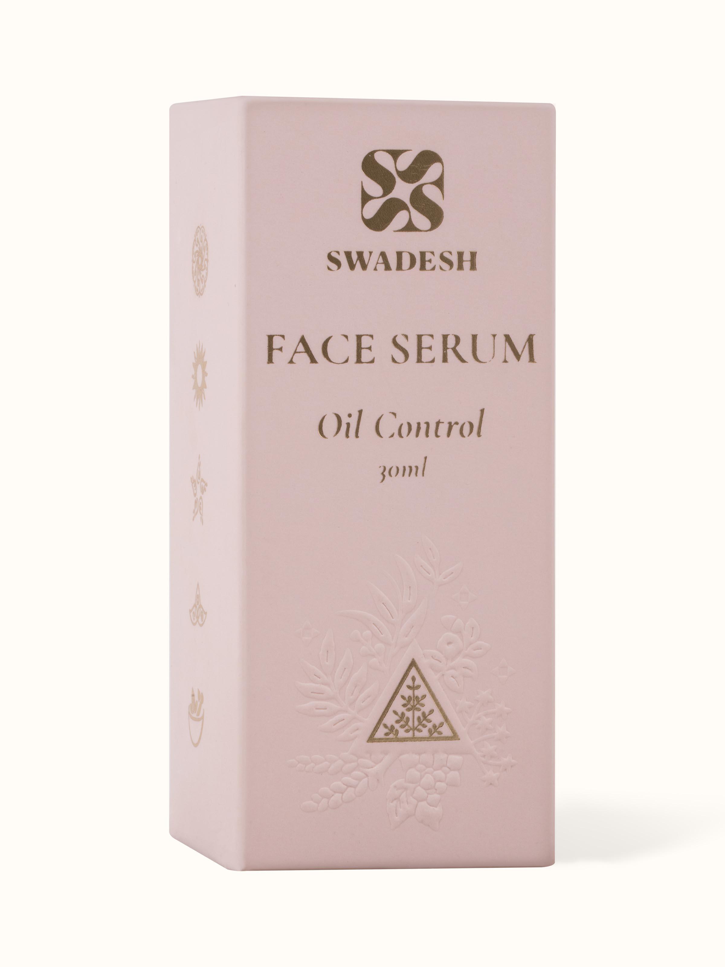 Close-up view of the Face Serum Oil Control bottle with focus on the label and design details.