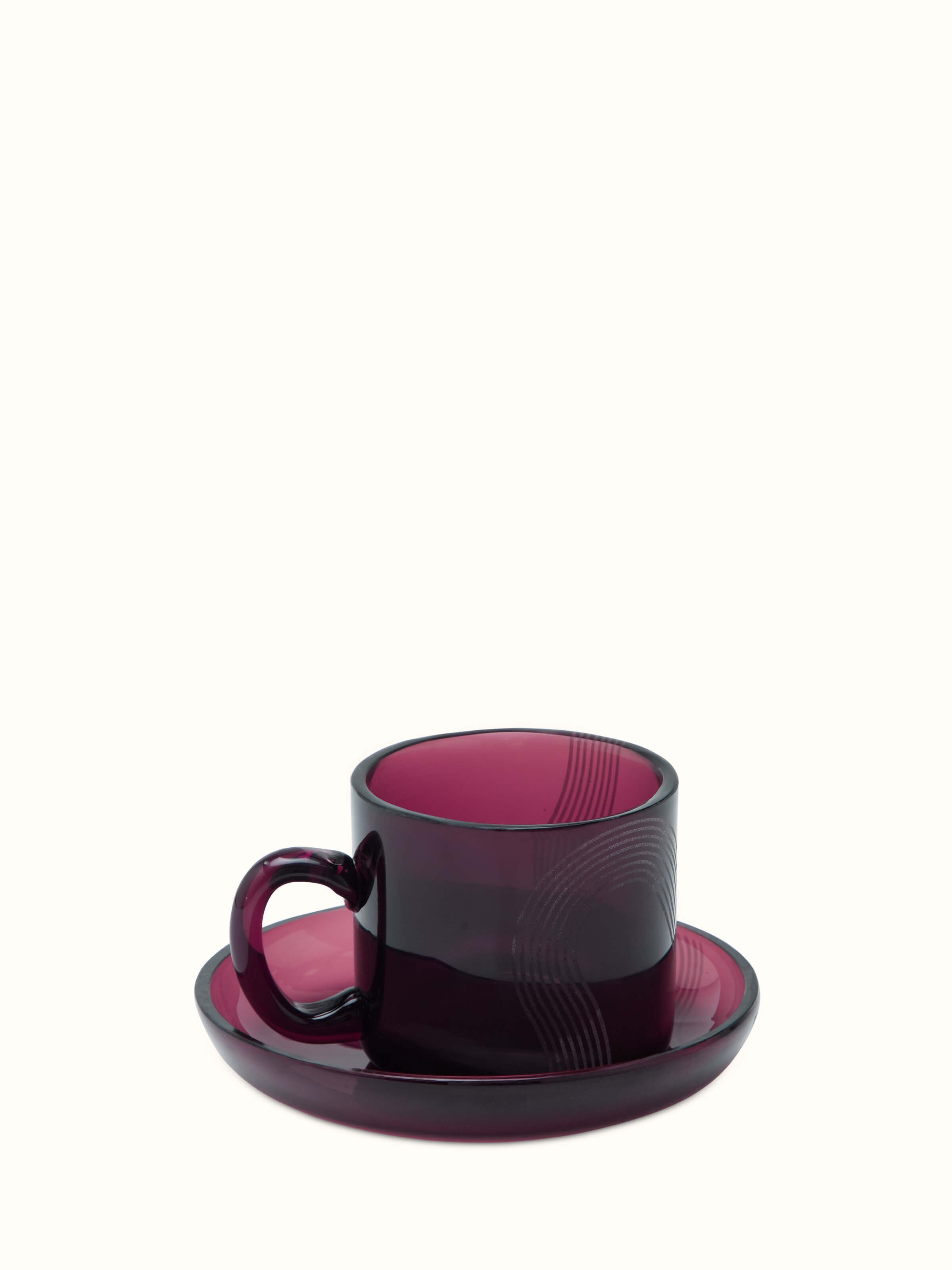 Front view of Firozabadi coloured glass teacup & saucer, highlighting the vibrant color and design.