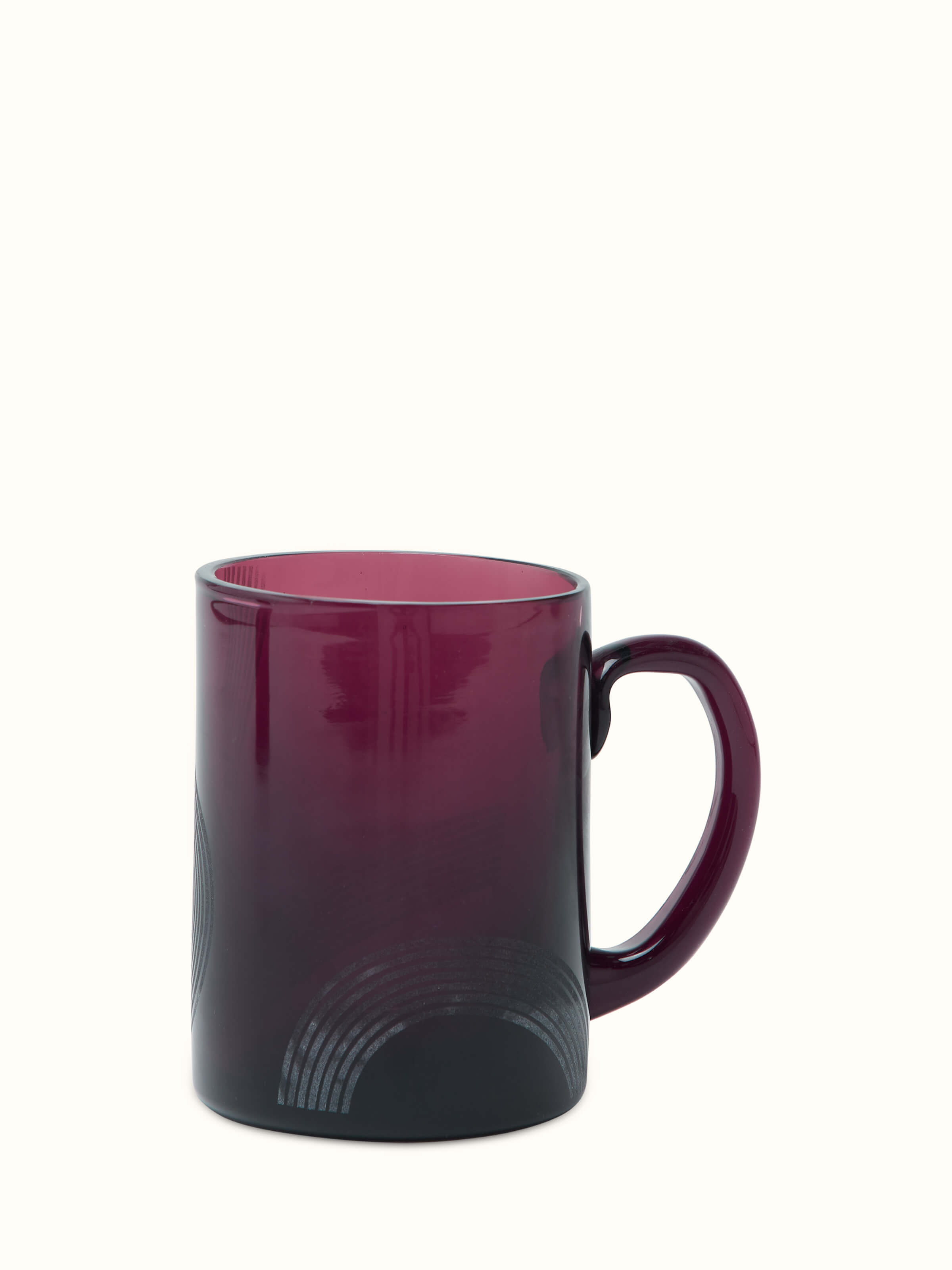Close-up detail of Firozabadi Glass Coffee Mugs in magenta, focusing on the glass texture and design.