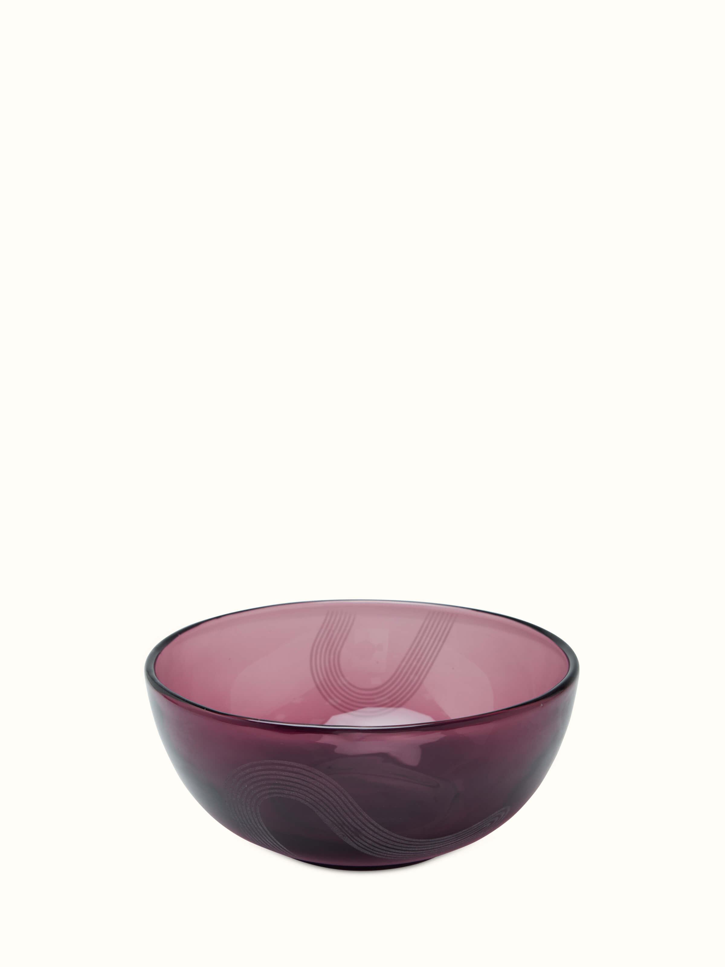 Front view of Firozabadi glass serving bowl in purple large size, showcasing its elegant design and glasswork.