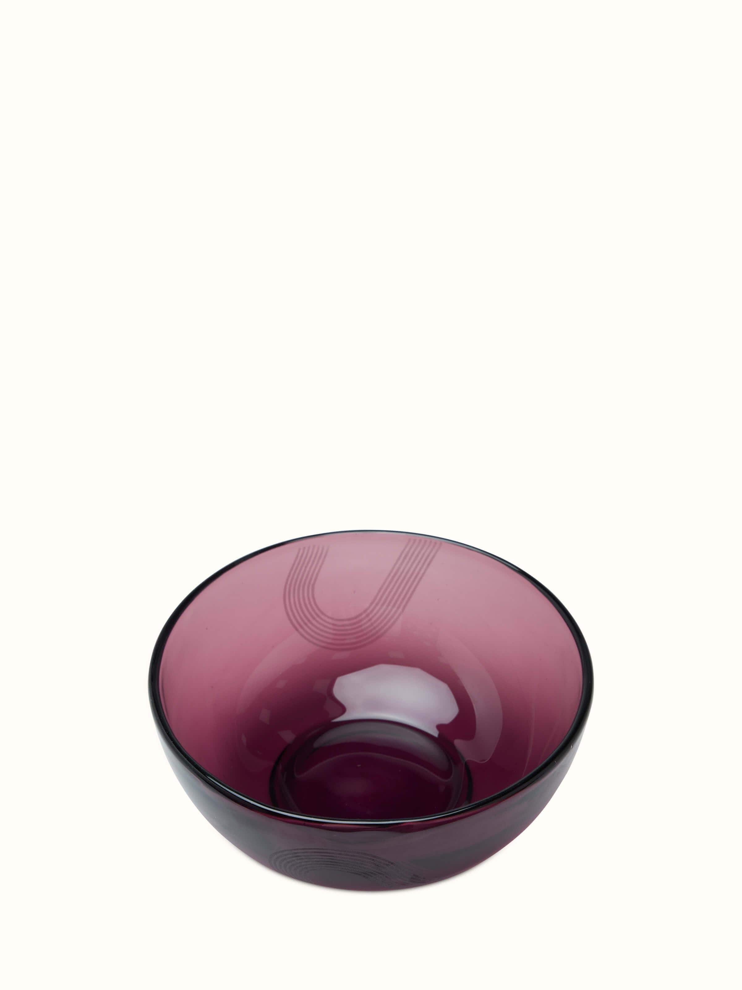 Side view of Firozabadi glass serving bowl purple large, highlighting its fine glasswork and elegant shape.