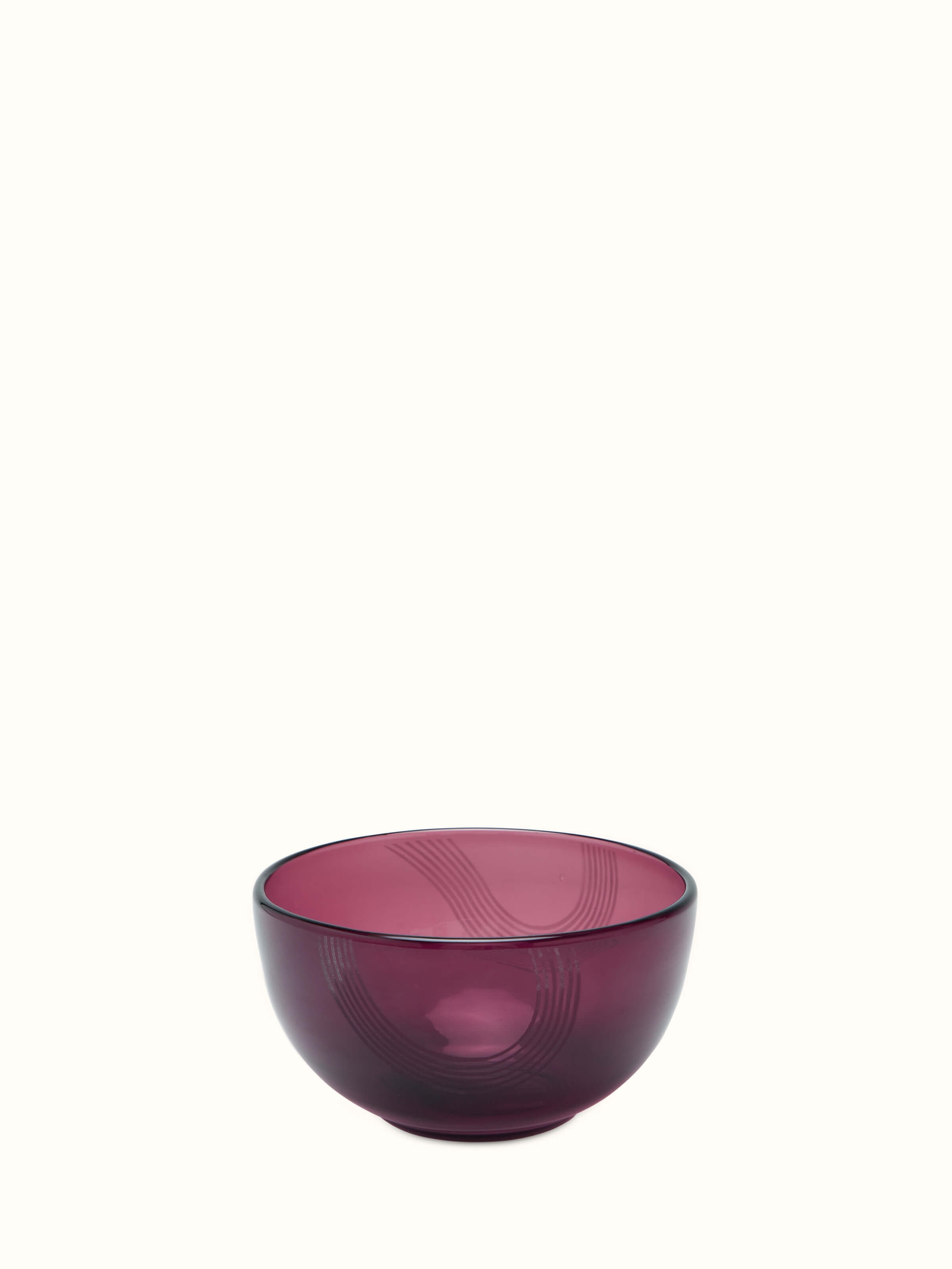 Front view of Firozabadi Glass Serving Bowl in Purple, medium size, showcasing elegant design