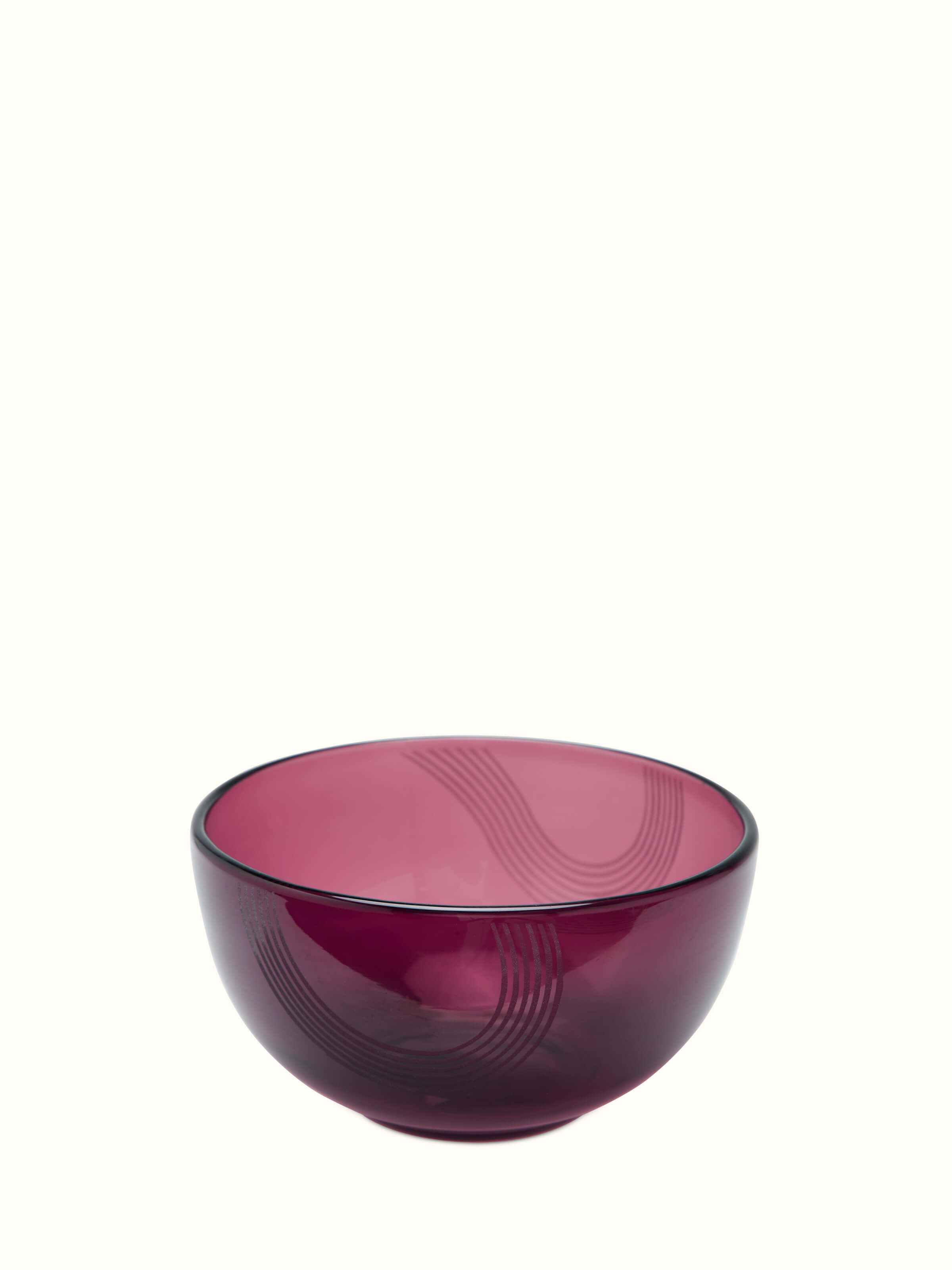 Detailed view of Firozabadi Glass Serving Bowl in Purple, medium size, focusing on intricate glasswork